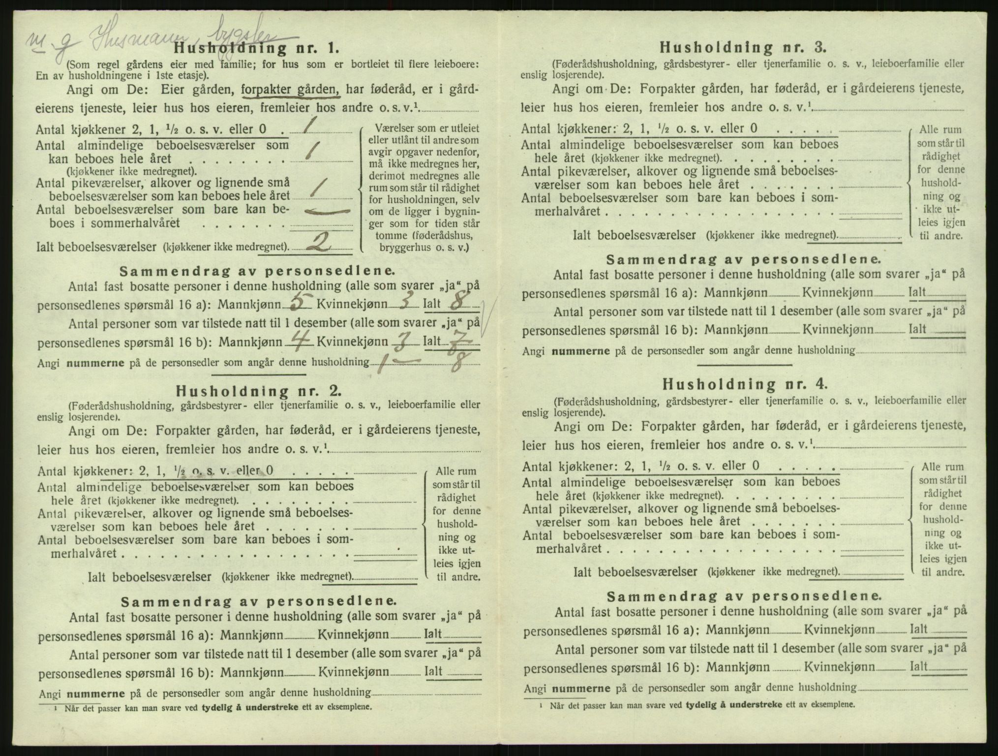 SAK, 1920 census for Bygland, 1920, p. 870