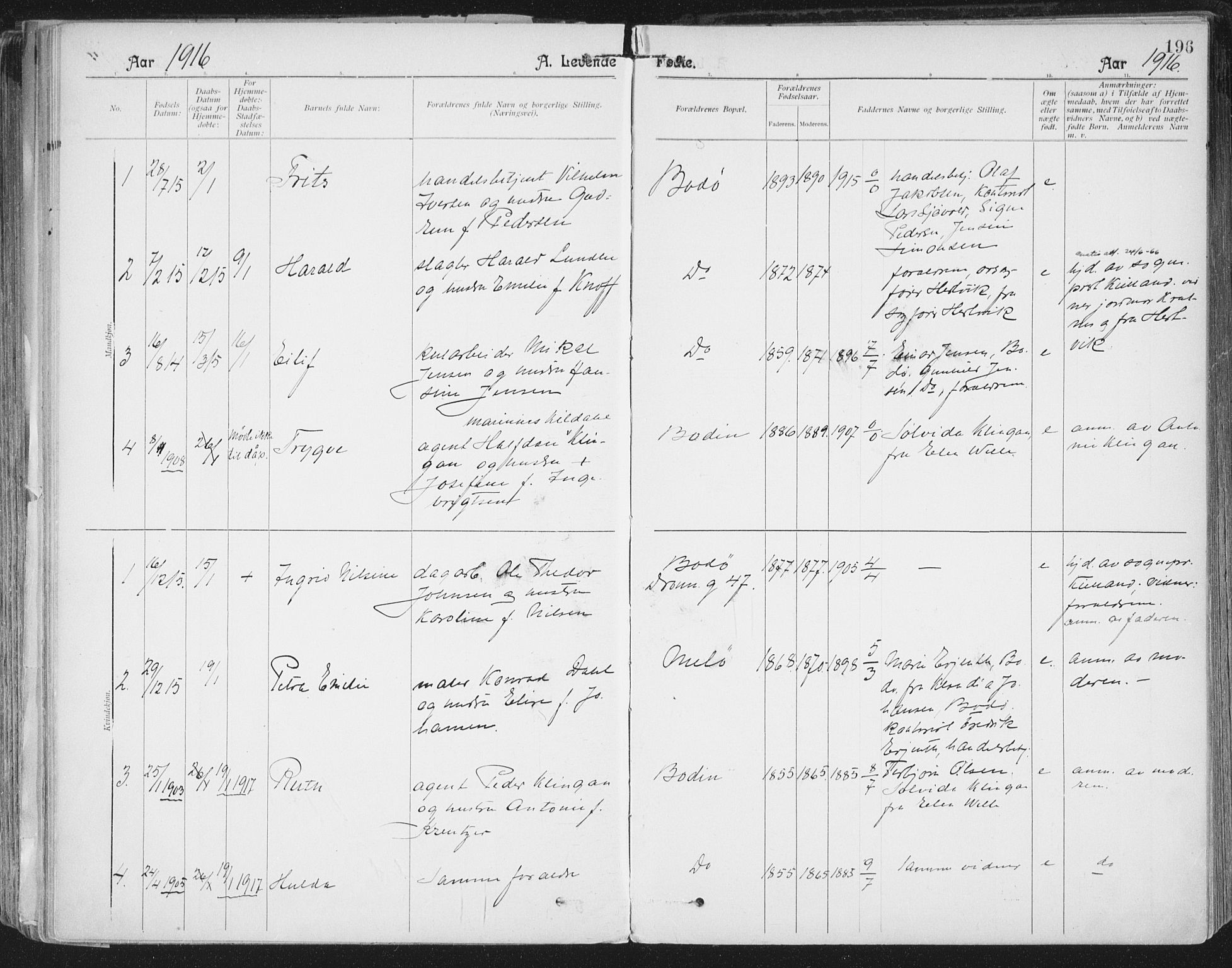 Ministerialprotokoller, klokkerbøker og fødselsregistre - Nordland, SAT/A-1459/801/L0011: Parish register (official) no. 801A11, 1900-1916, p. 196