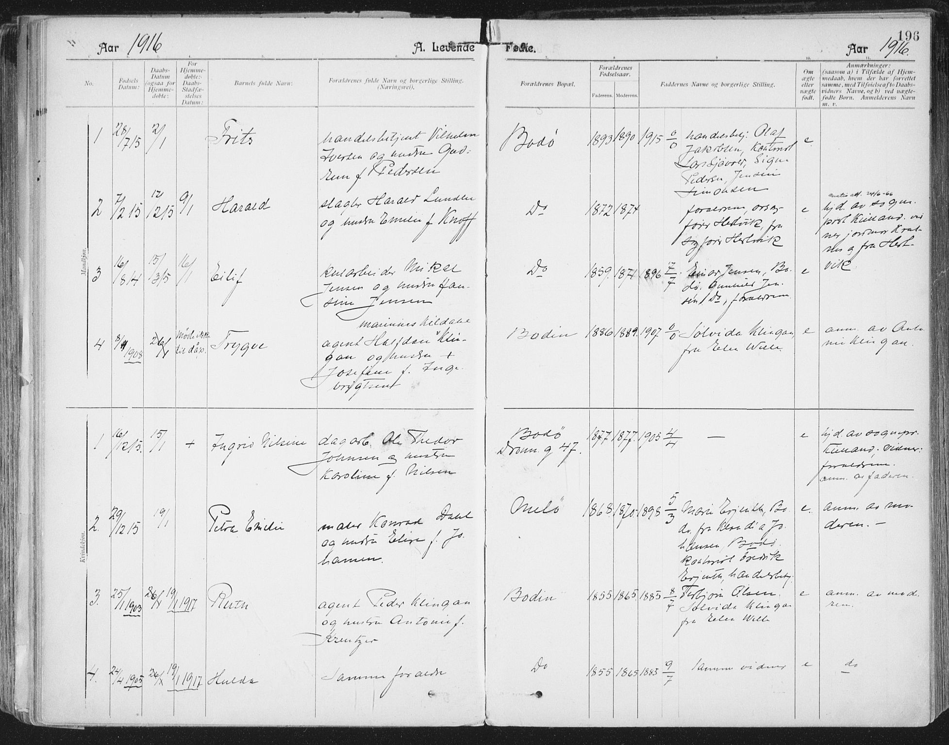 Ministerialprotokoller, klokkerbøker og fødselsregistre - Nordland, AV/SAT-A-1459/801/L0011: Parish register (official) no. 801A11, 1900-1916, p. 196