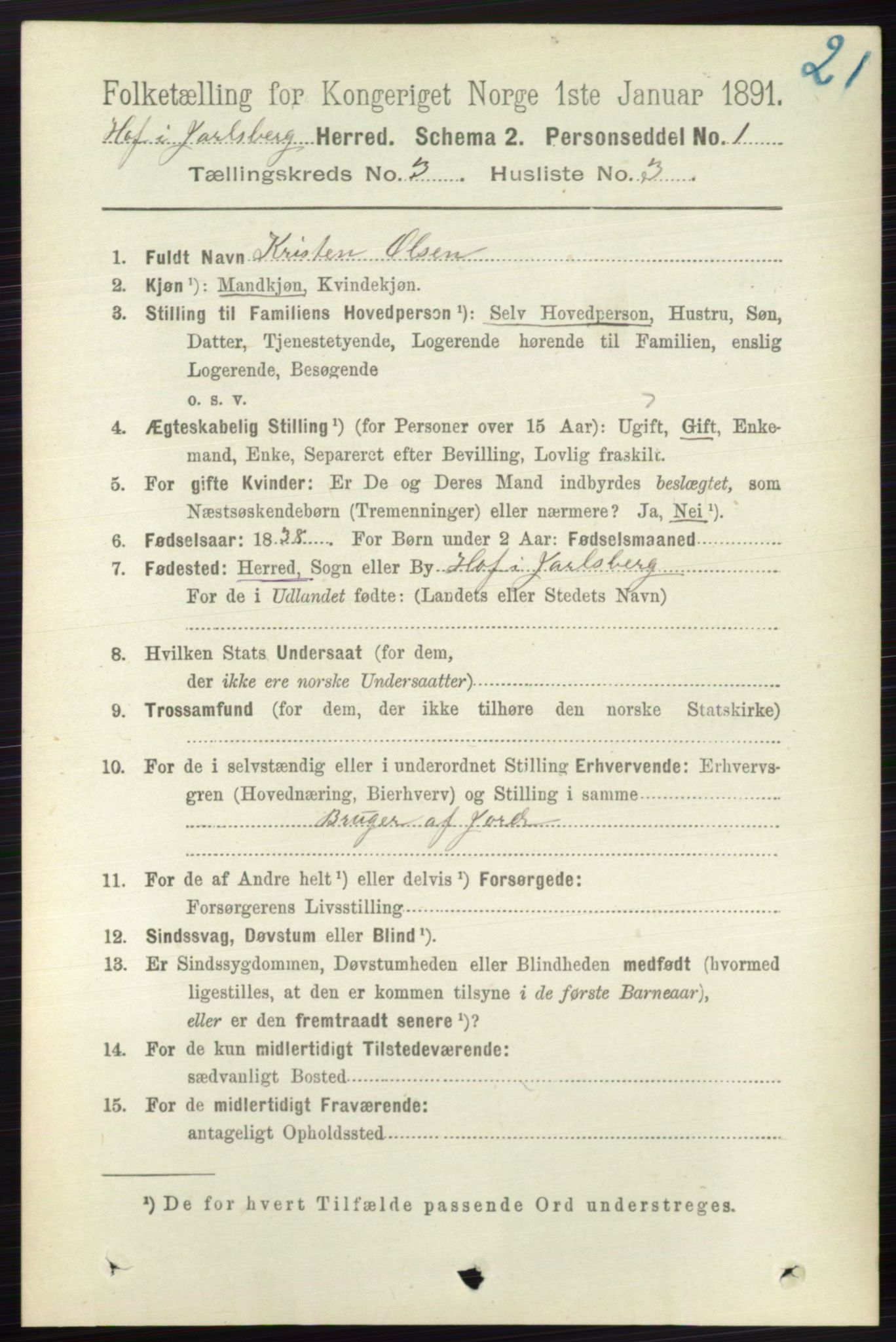 RA, 1891 census for 0714 Hof, 1891, p. 897