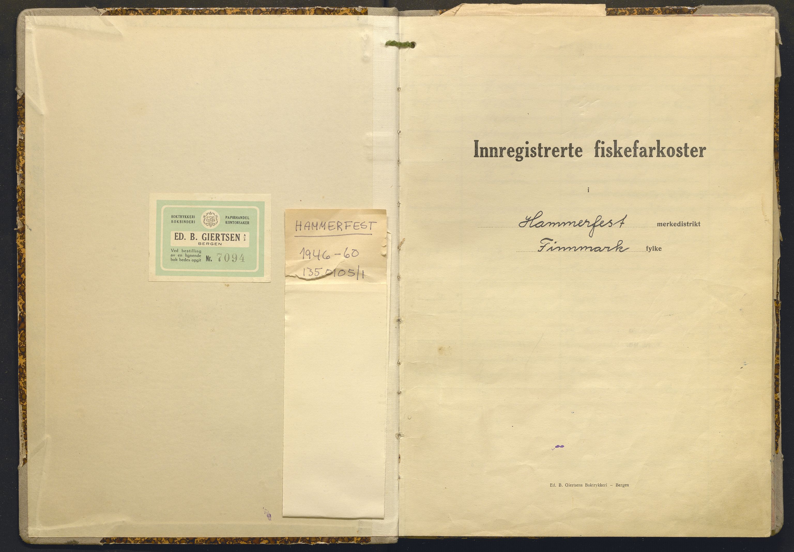 Fiskeridirektoratet - 1 Adm. ledelse - 13 Båtkontoret, AV/SAB-A-2003/I/Ia/Ia.a/L0014: 135.0105/1 Merkeprotokoll - Hammerfest, 1946-1960