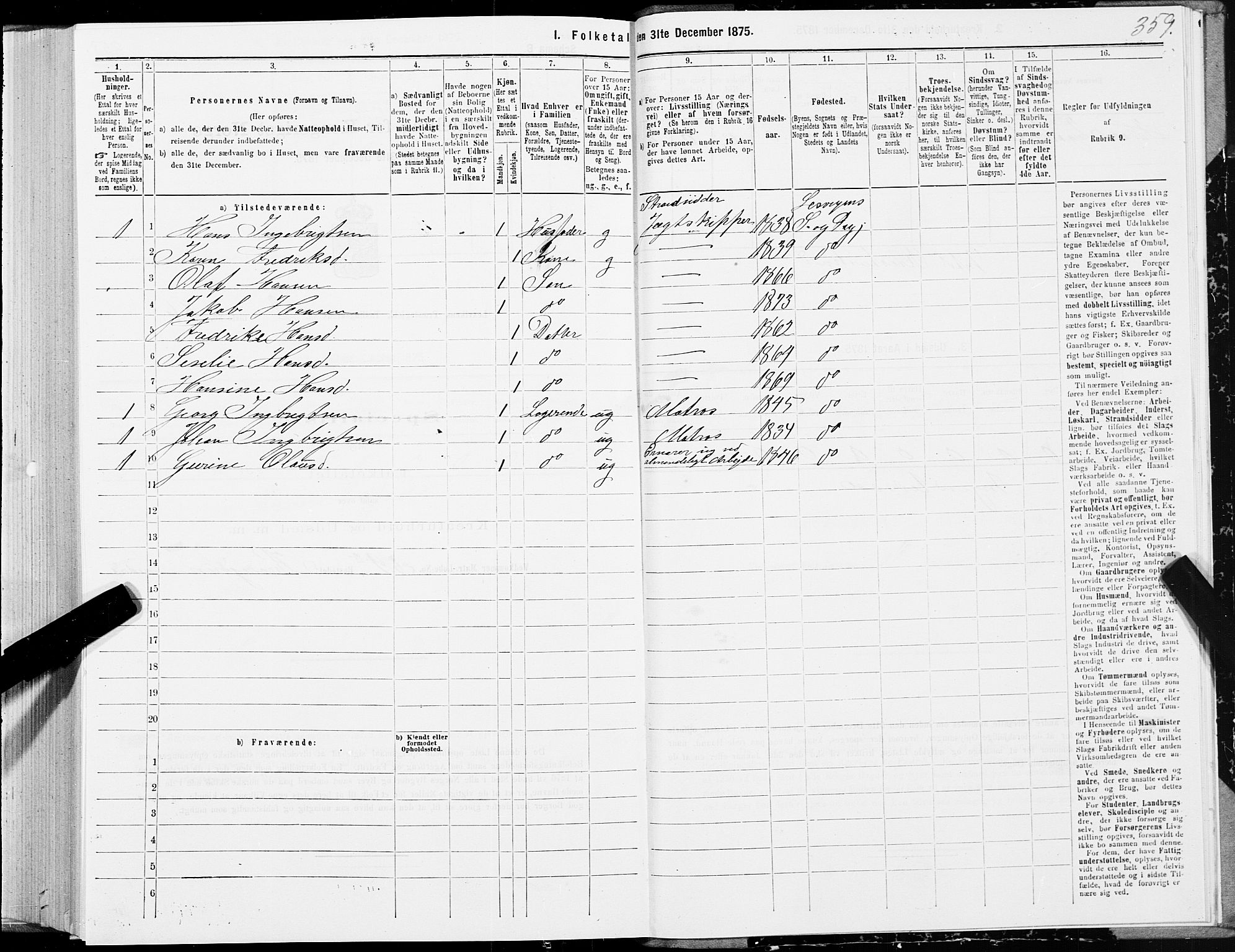 SAT, 1875 census for 1718P Leksvik, 1875, p. 1359
