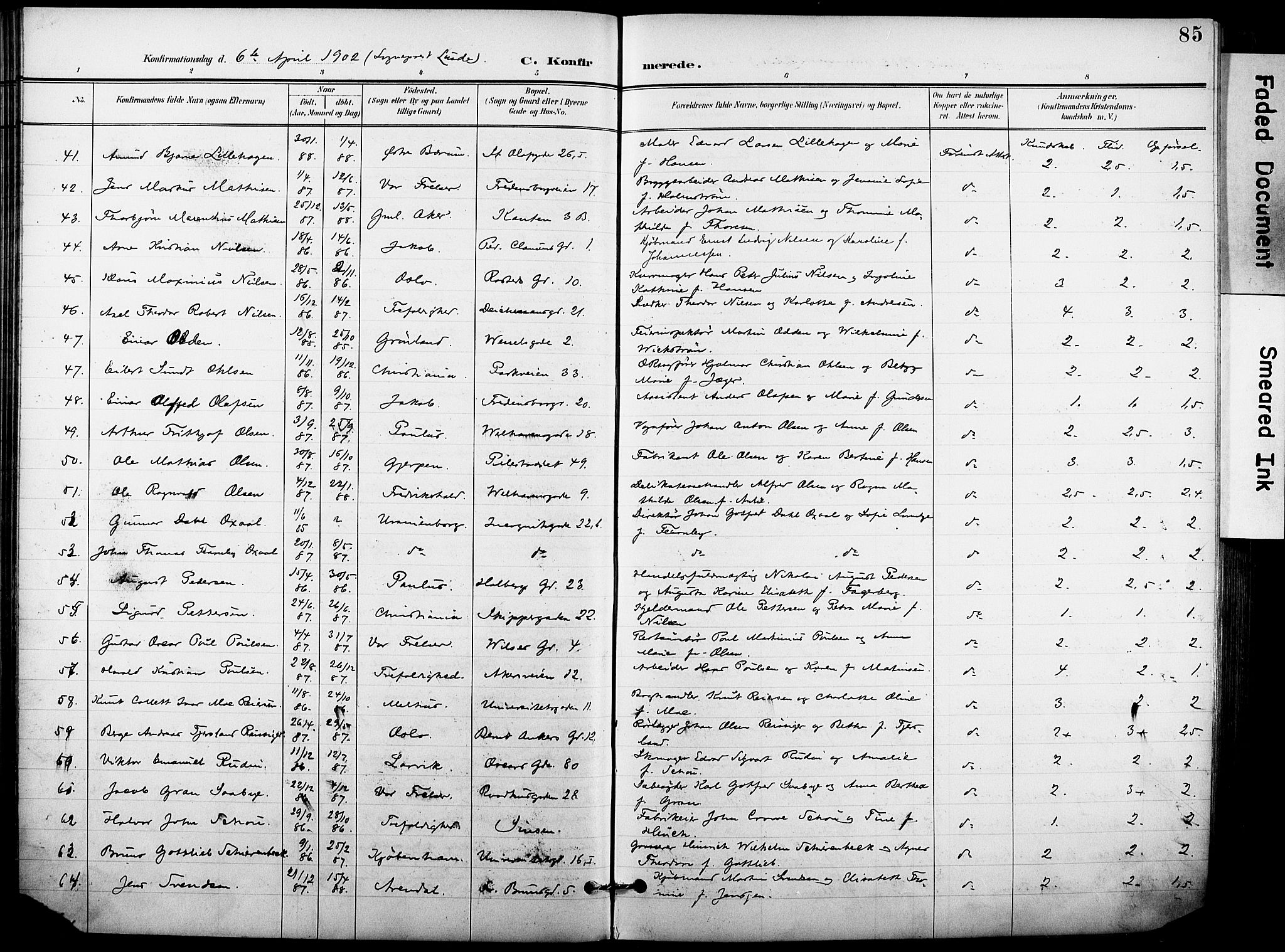Trefoldighet prestekontor Kirkebøker, SAO/A-10882/F/Fb/L0004: Parish register (official) no. II 4, 1896-1915, p. 85