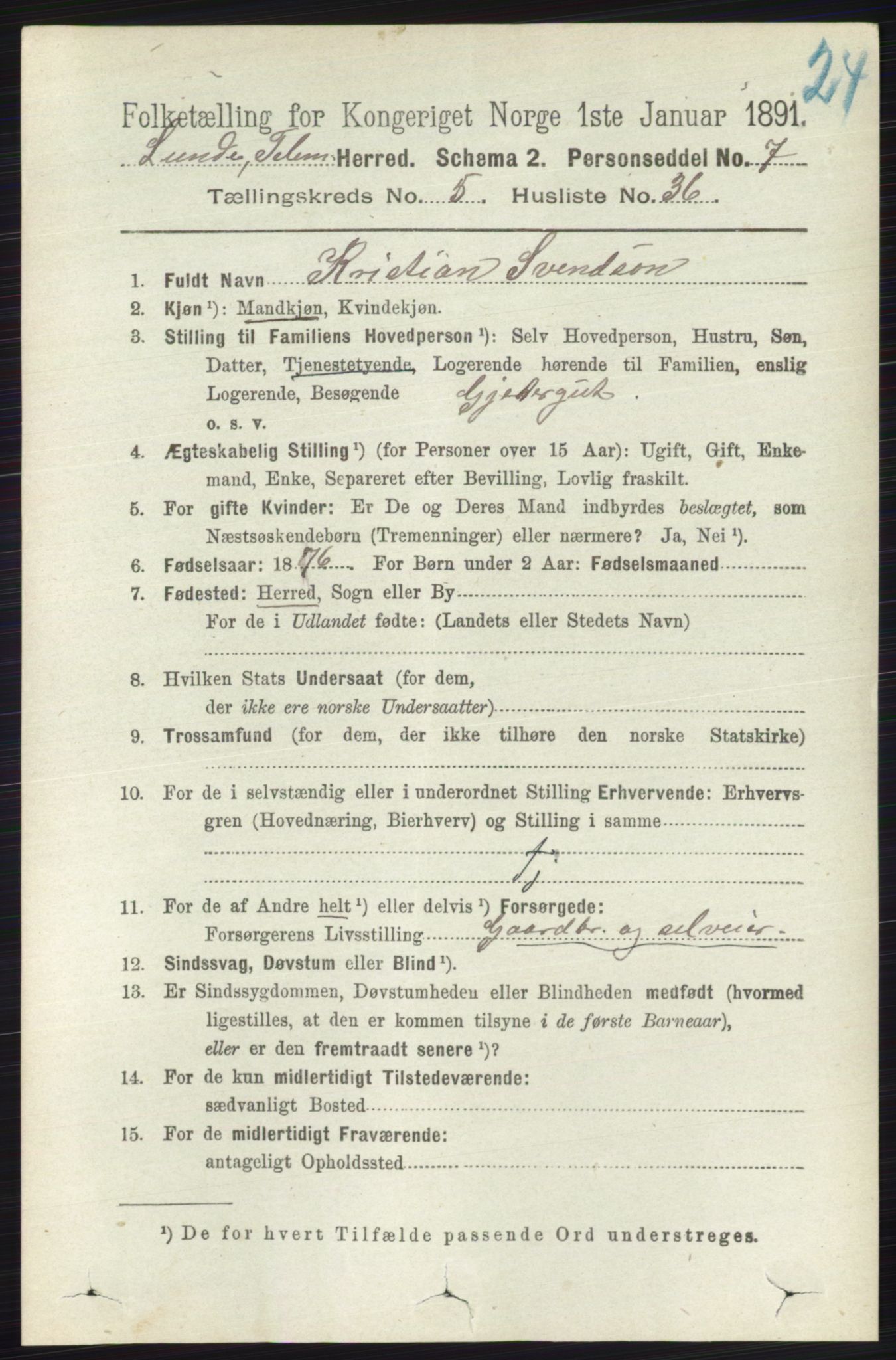 RA, 1891 census for 0820 Lunde, 1891, p. 1750