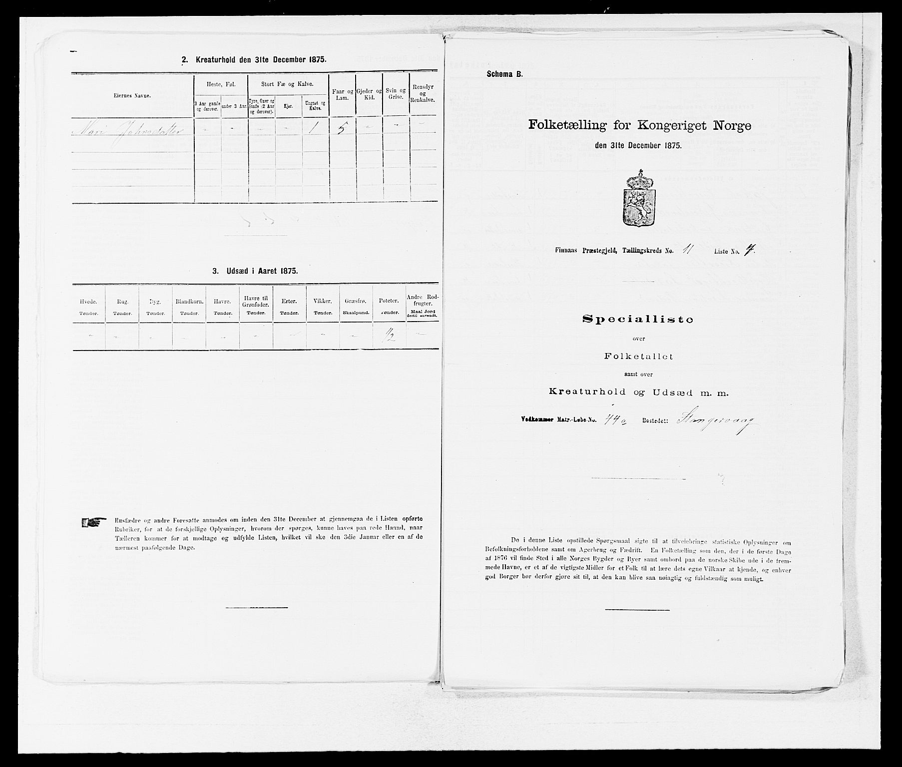 SAB, 1875 census for 1218P Finnås, 1875, p. 1302