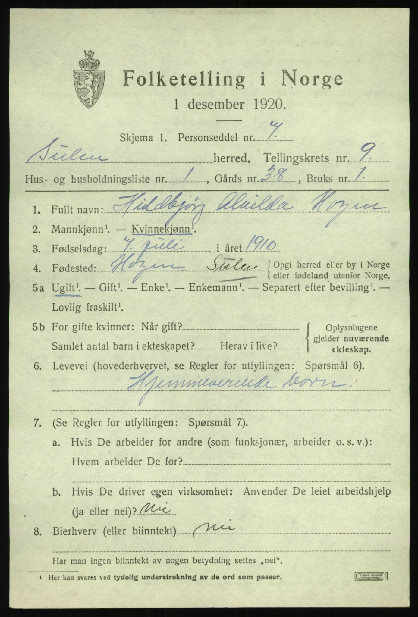 SAB, 1920 census for Solund, 1920, p. 3256