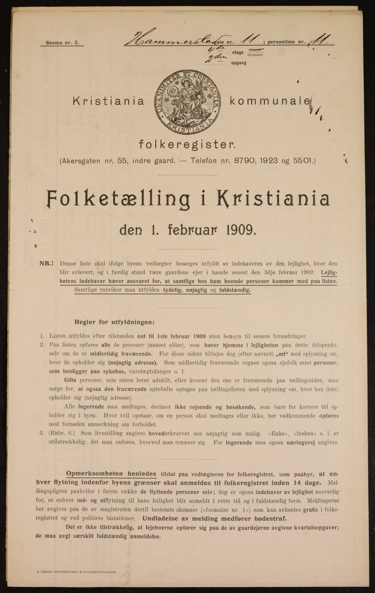 OBA, Municipal Census 1909 for Kristiania, 1909, p. 31455