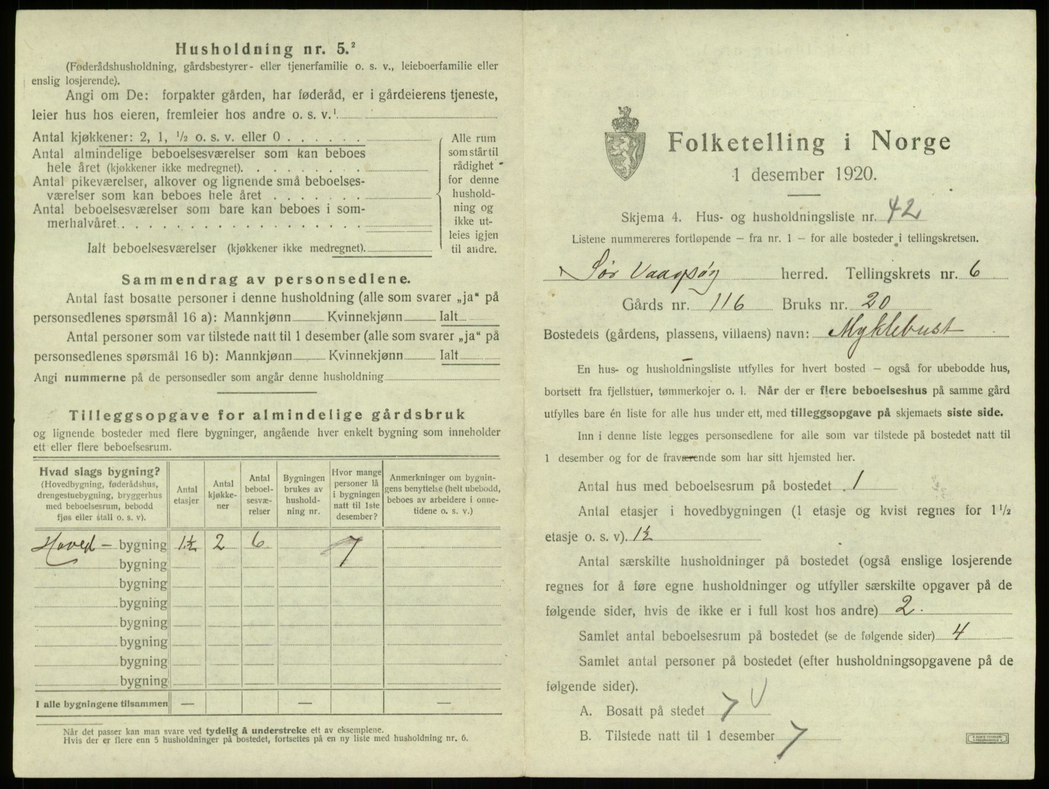 SAB, 1920 census for Sør-Vågsøy, 1920, p. 460