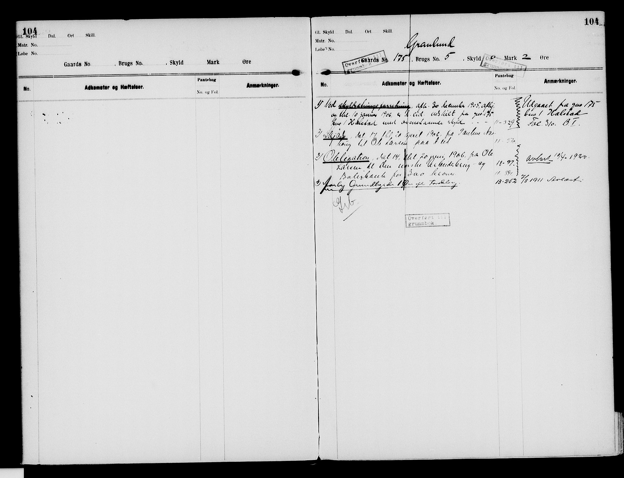 Nord-Hedmark sorenskriveri, SAH/TING-012/H/Ha/Had/Hade/L0003: Mortgage register no. 4.3, 1899-1940, p. 104