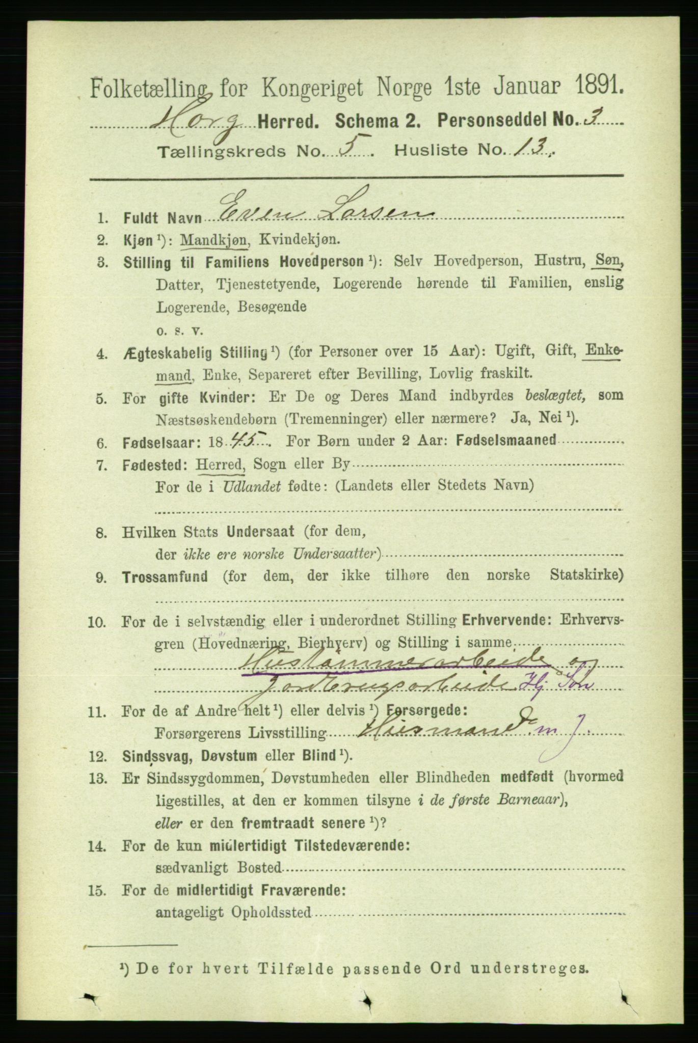 RA, 1891 census for 1650 Horg, 1891, p. 2010