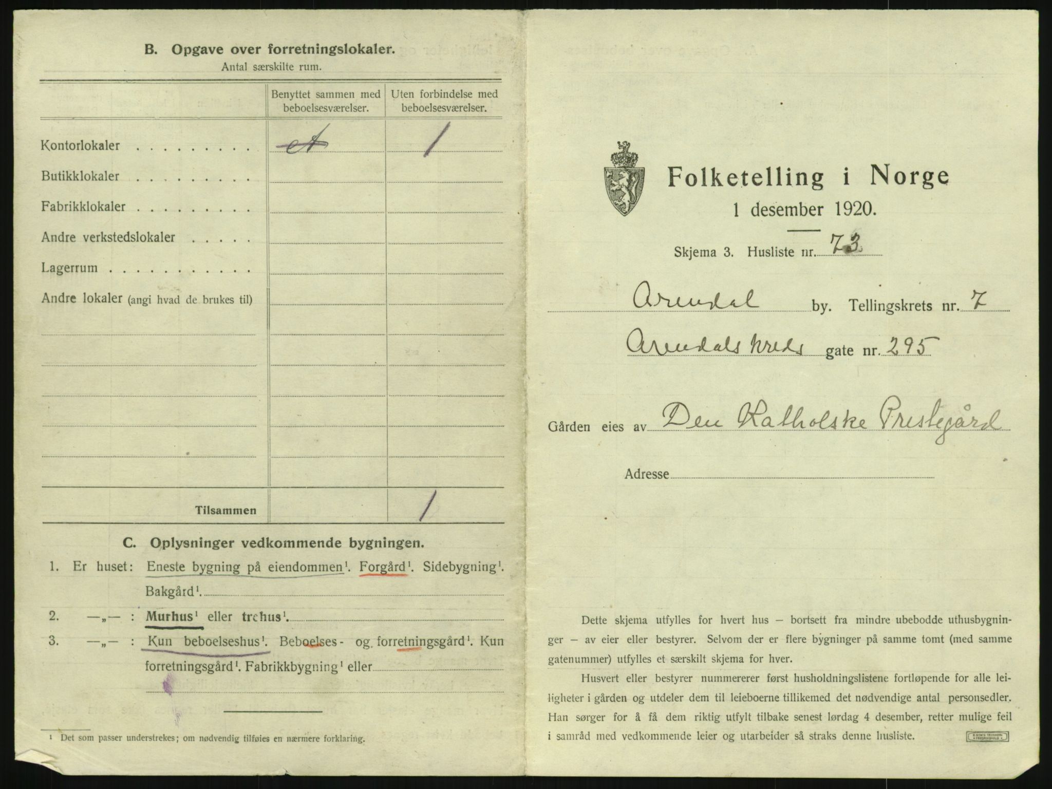 SAK, 1920 census for Arendal, 1920, p. 996