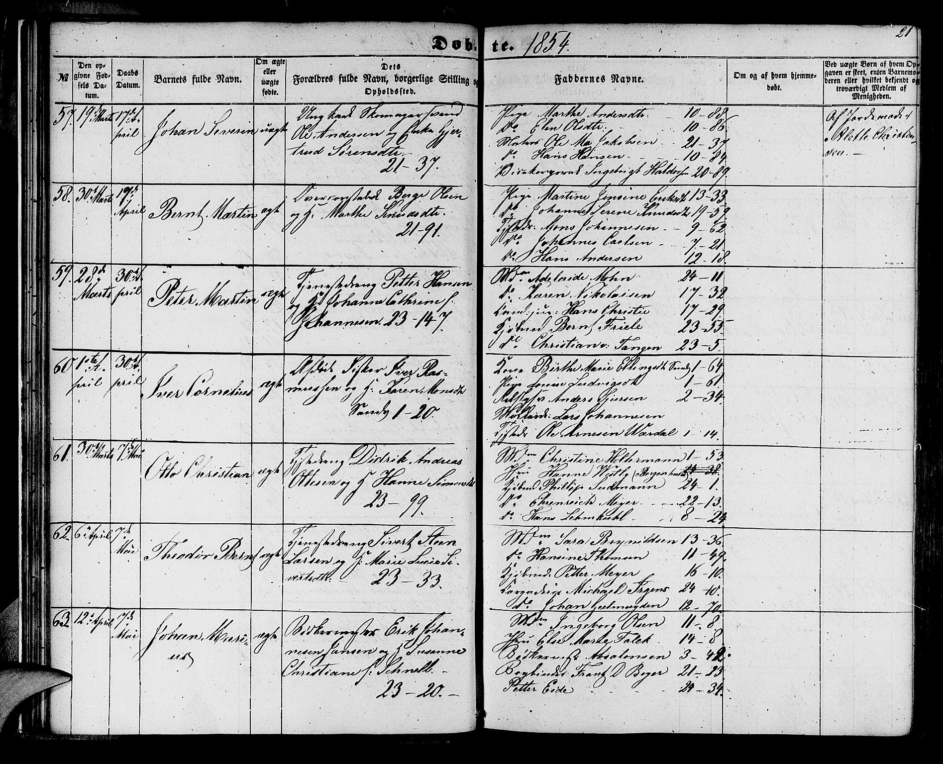 Korskirken sokneprestembete, AV/SAB-A-76101/H/Hab: Parish register (copy) no. B 3, 1853-1858, p. 21