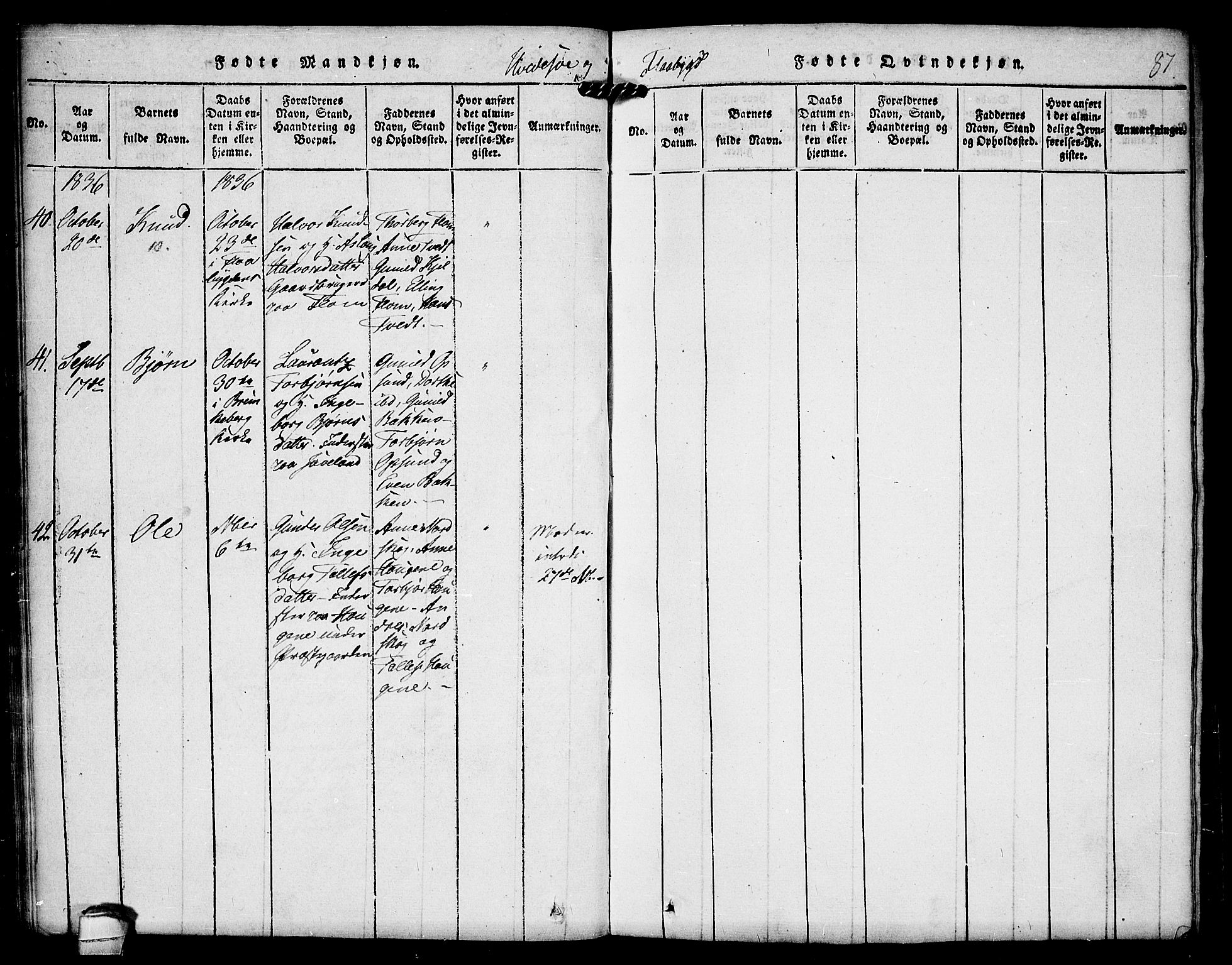 Kviteseid kirkebøker, AV/SAKO-A-276/F/Fc/L0001: Parish register (official) no. III 1, 1815-1836, p. 87