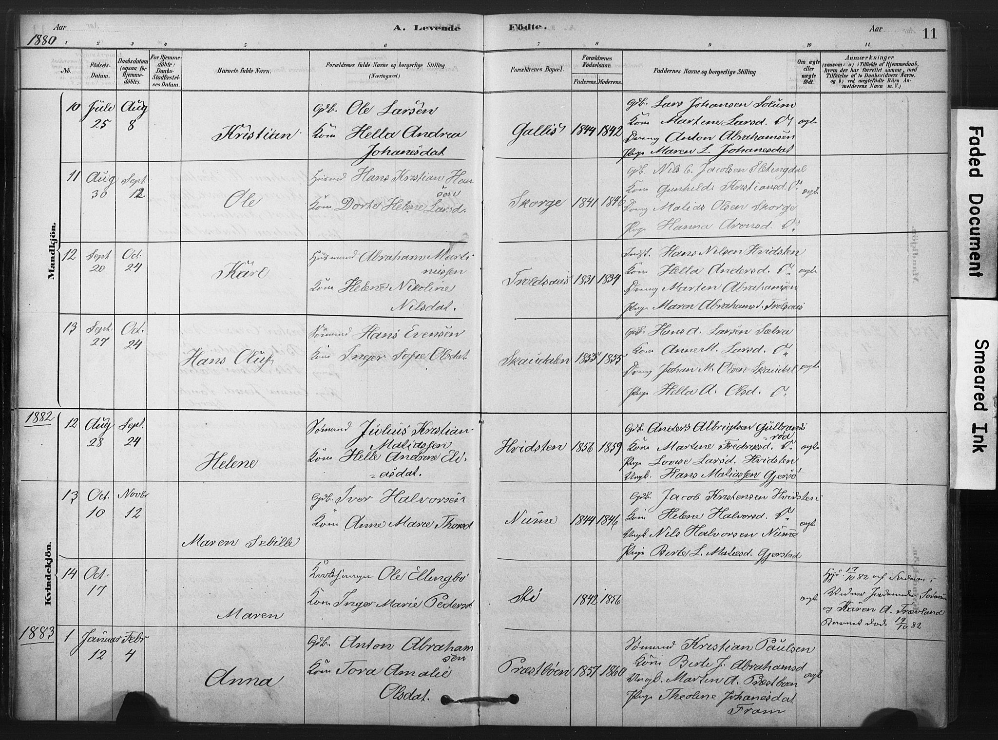 Andebu kirkebøker, AV/SAKO-A-336/F/Fc/L0001: Parish register (official) no. III 1, 1878-1902, p. 11