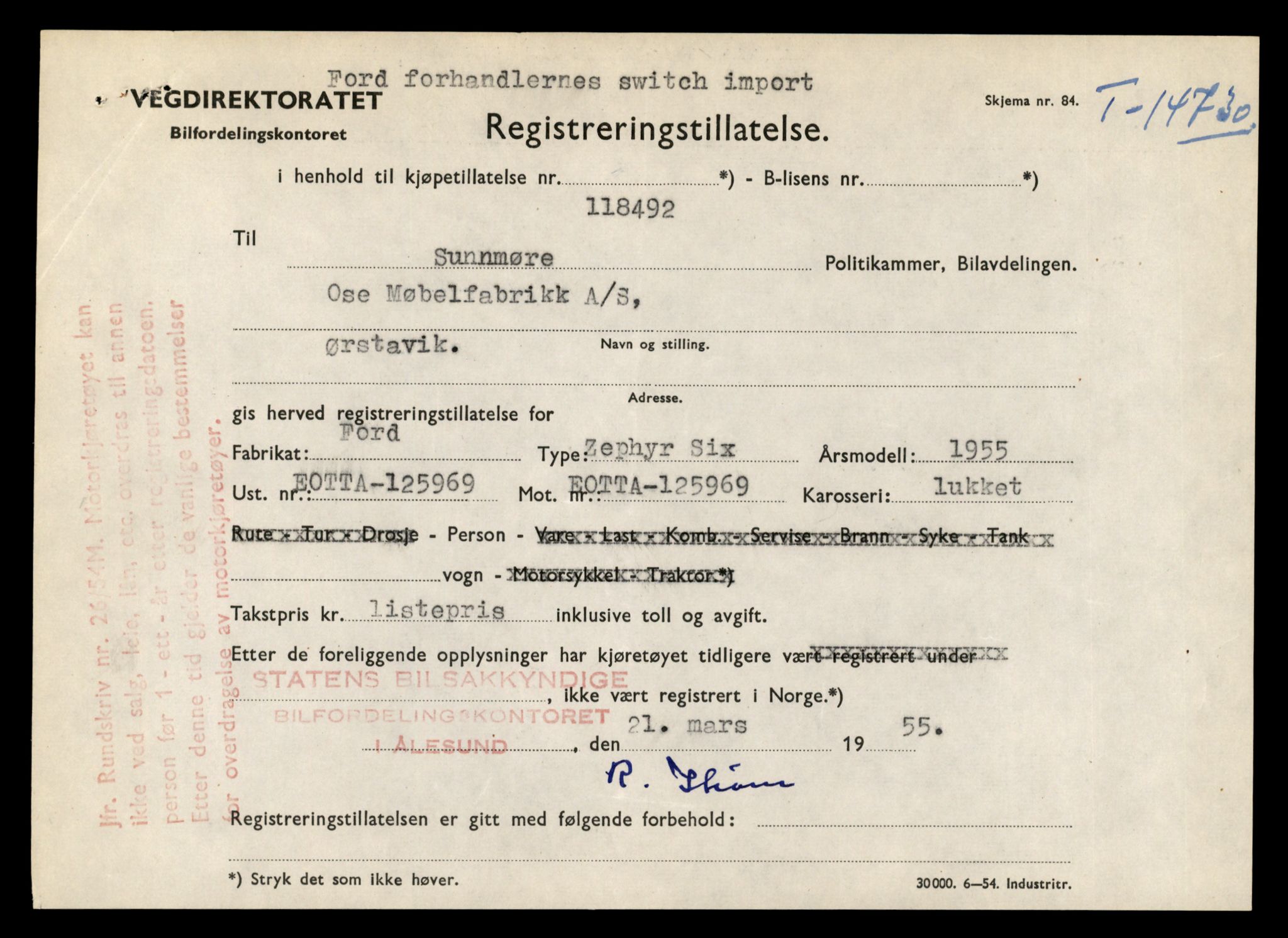 Møre og Romsdal vegkontor - Ålesund trafikkstasjon, AV/SAT-A-4099/F/Fe/L0048: Registreringskort for kjøretøy T 14721 - T 14863, 1927-1998, p. 175