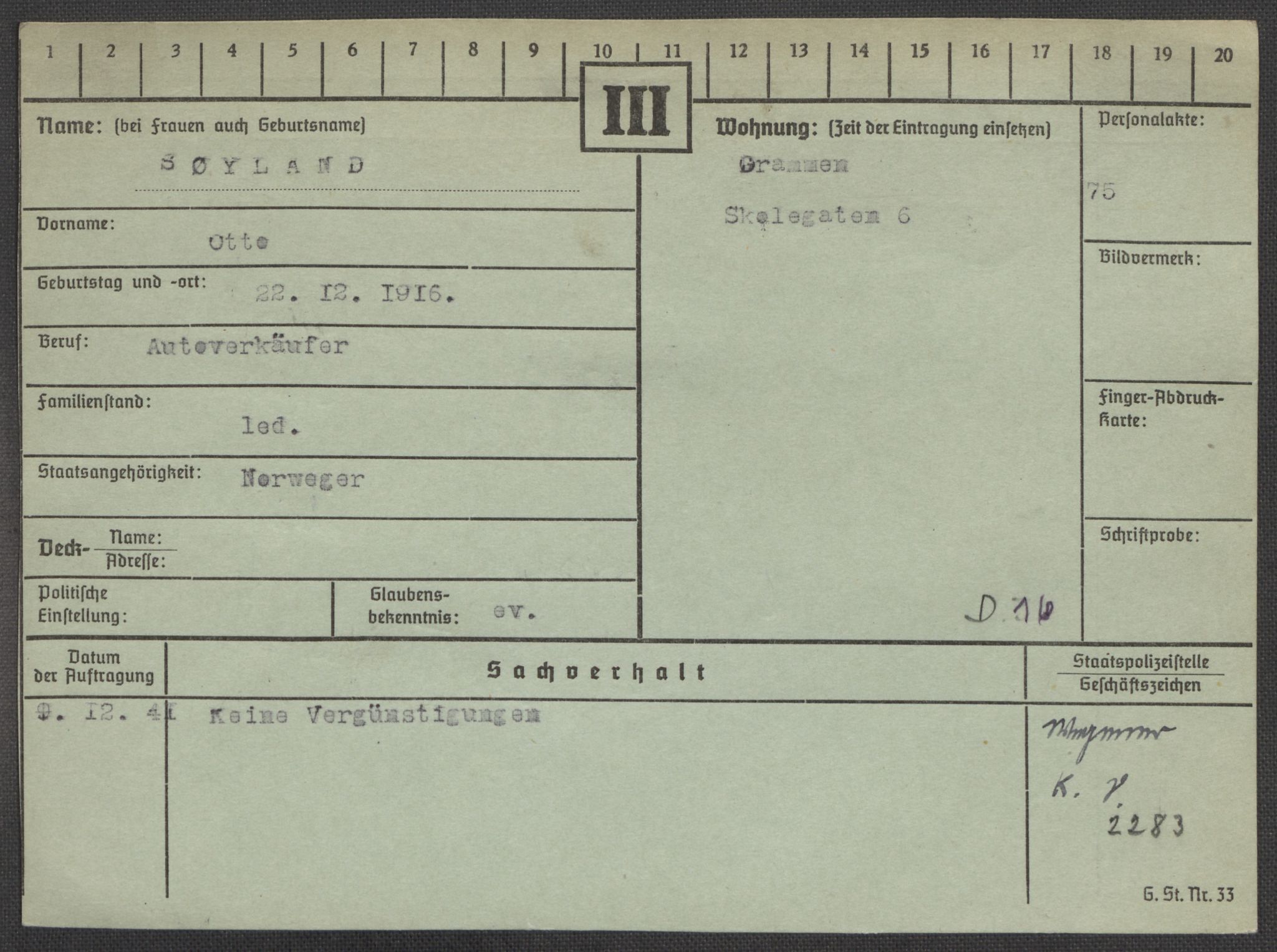 Befehlshaber der Sicherheitspolizei und des SD, RA/RAFA-5969/E/Ea/Eaa/L0010: Register over norske fanger i Møllergata 19: Sø-Å, 1940-1945, p. 110