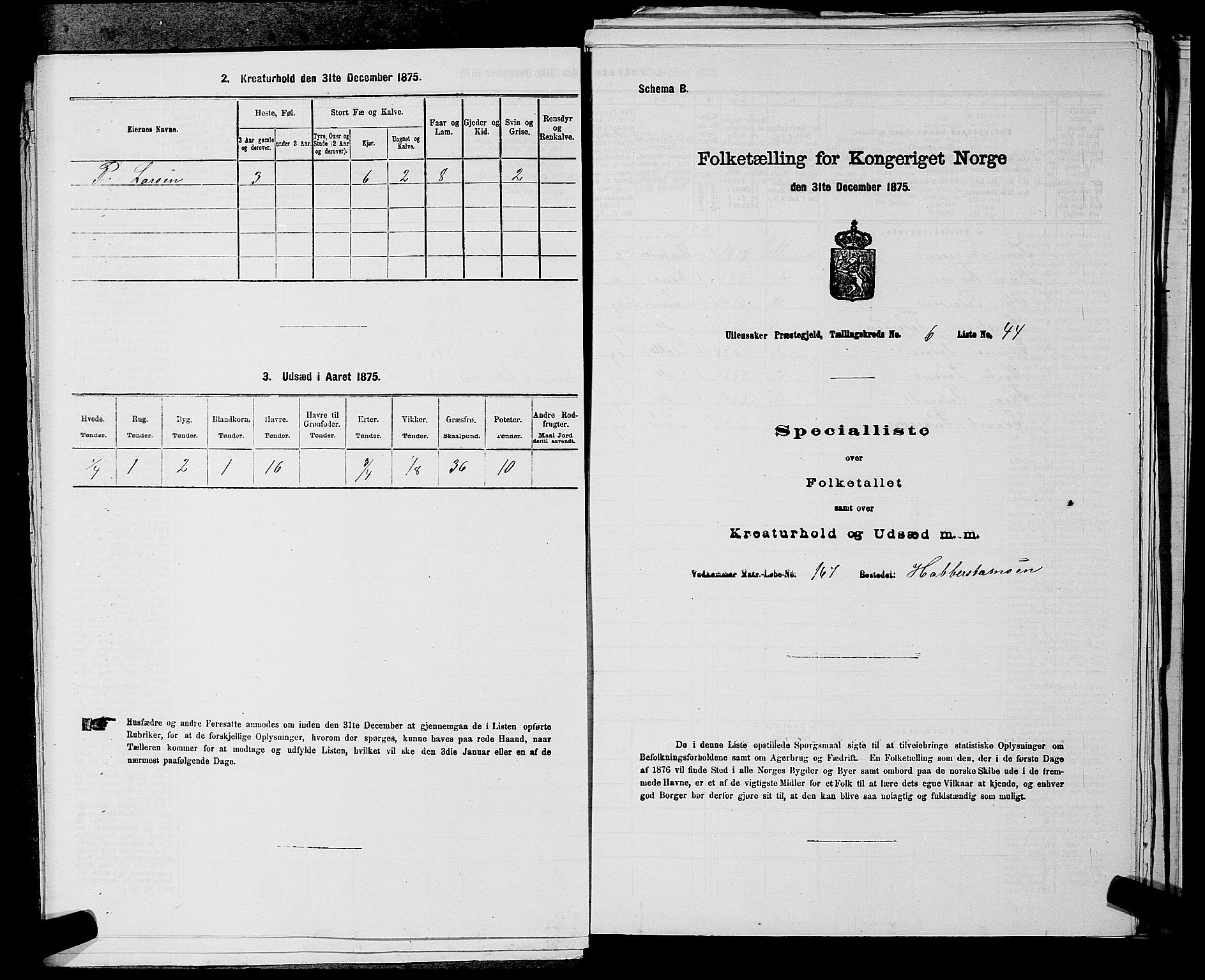 RA, 1875 census for 0235P Ullensaker, 1875, p. 860