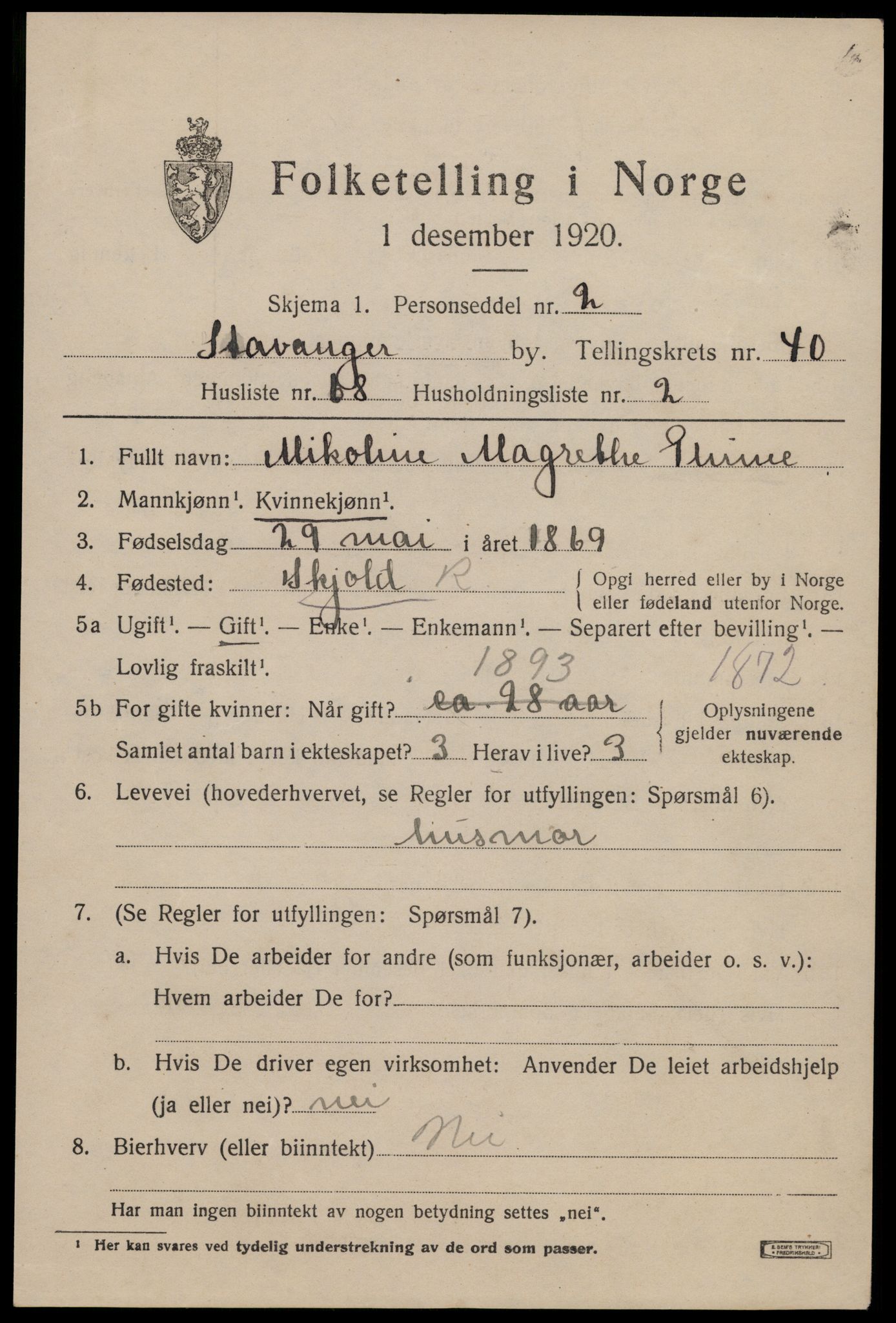 SAST, 1920 census for Stavanger, 1920, p. 103114