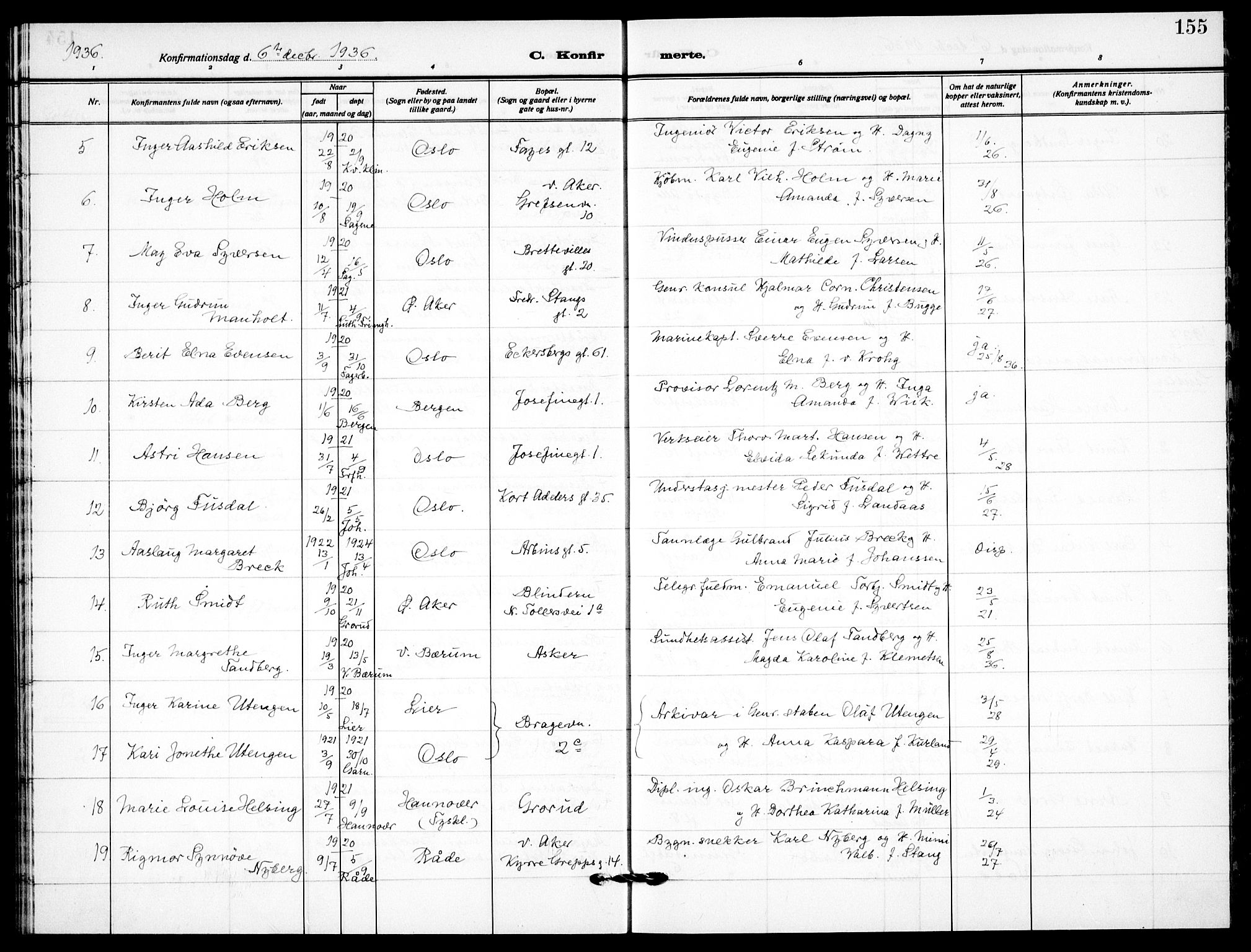 Garnisonsmenigheten Kirkebøker, AV/SAO-A-10846/F/Fa/L0017: Parish register (official) no. 17, 1926-1937, p. 155