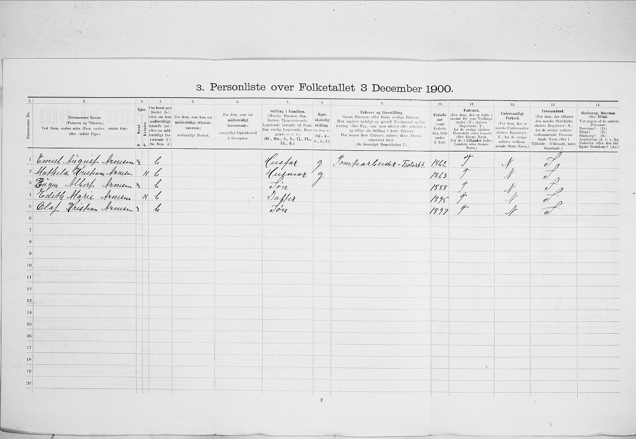 SAO, 1900 census for Kristiania, 1900, p. 52462