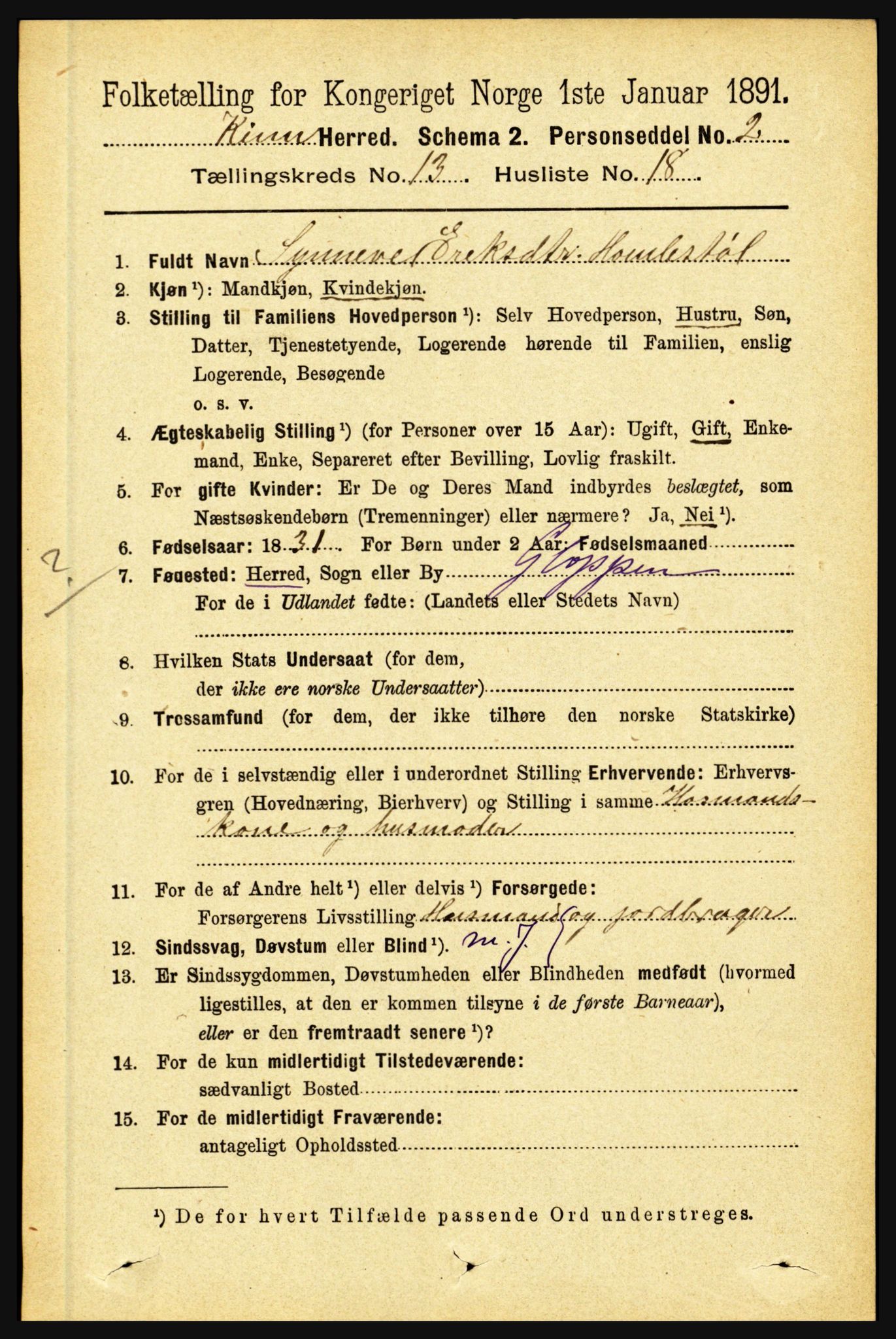 RA, 1891 census for 1437 Kinn, 1891, p. 5186