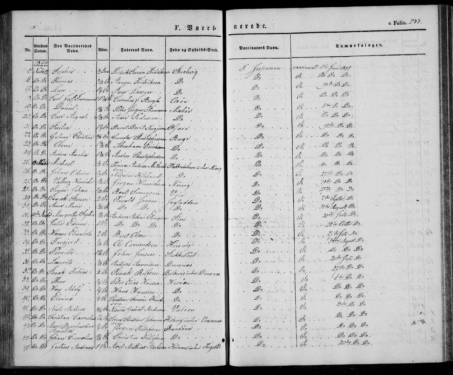 Oddernes sokneprestkontor, SAK/1111-0033/F/Fa/Faa/L0006: Parish register (official) no. A 6, 1838-1851, p. 233
