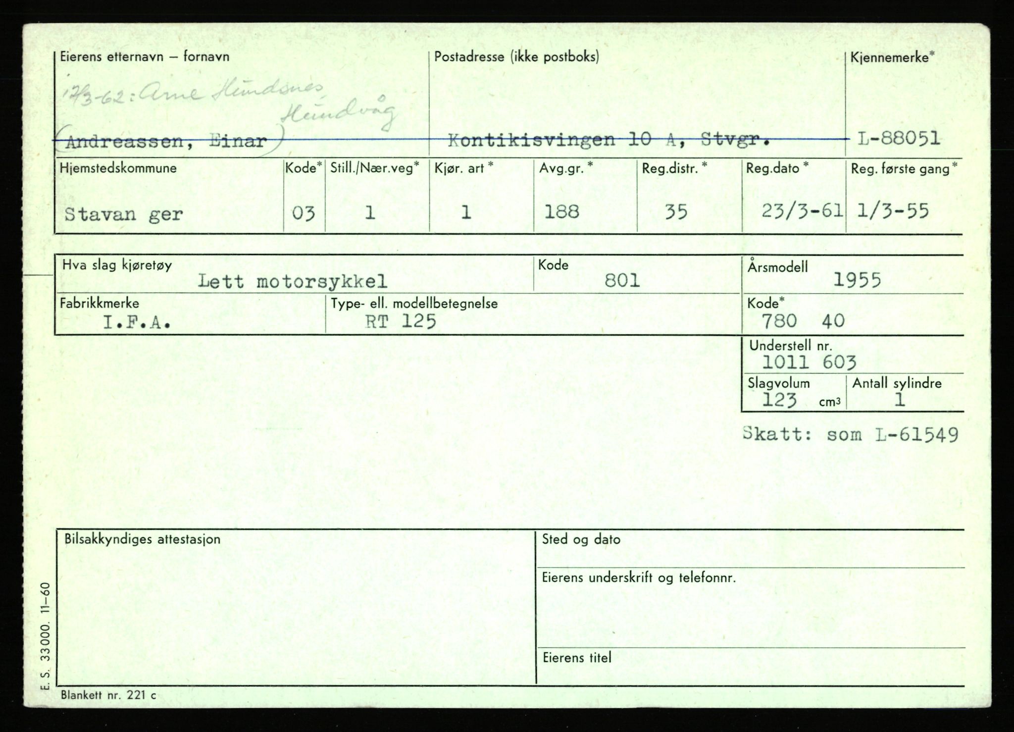 Stavanger trafikkstasjon, SAST/A-101942/0/F/L0074: L-86500 - L-88799, 1930-1971, p. 1434