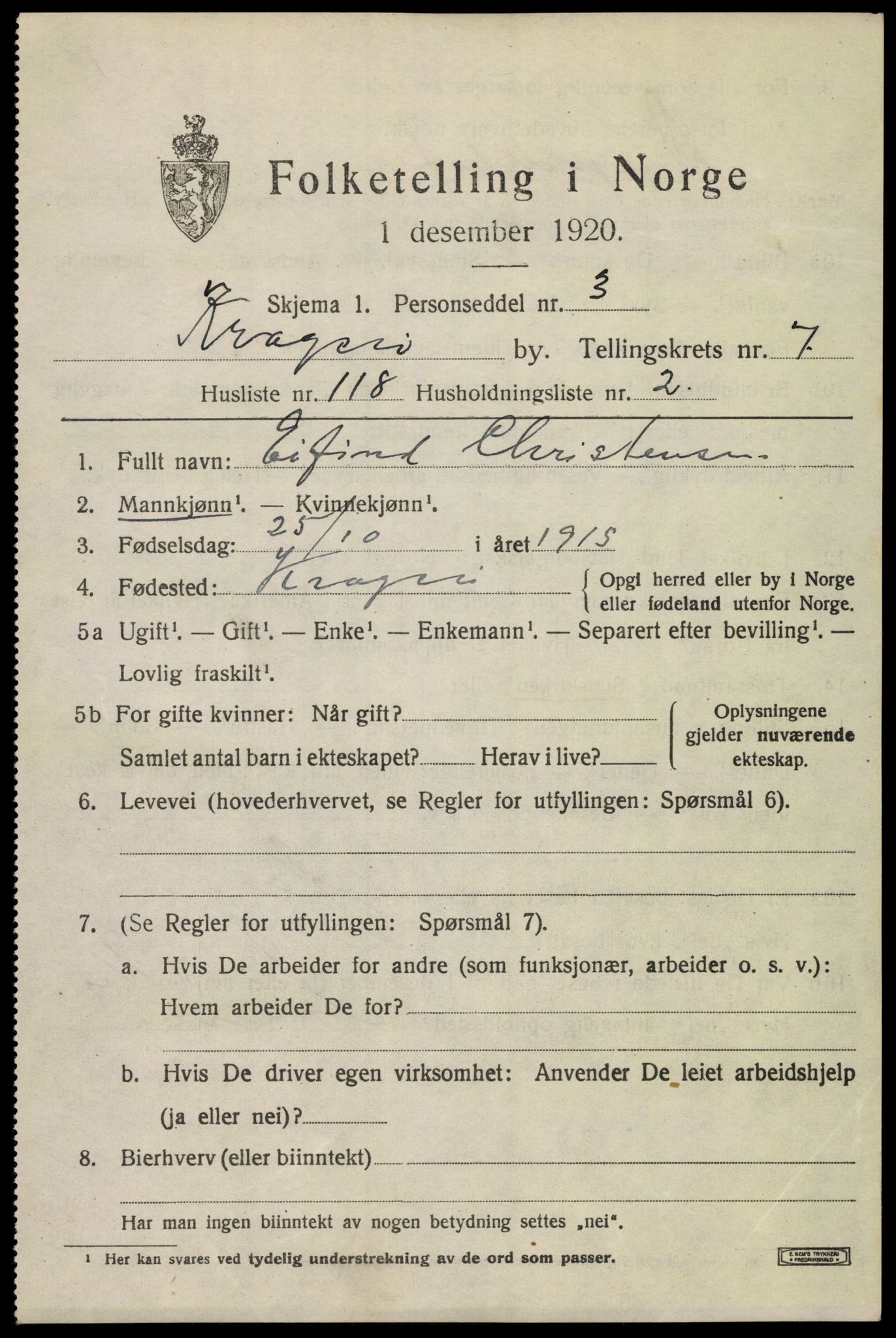 SAKO, 1920 census for Kragerø, 1920, p. 11053