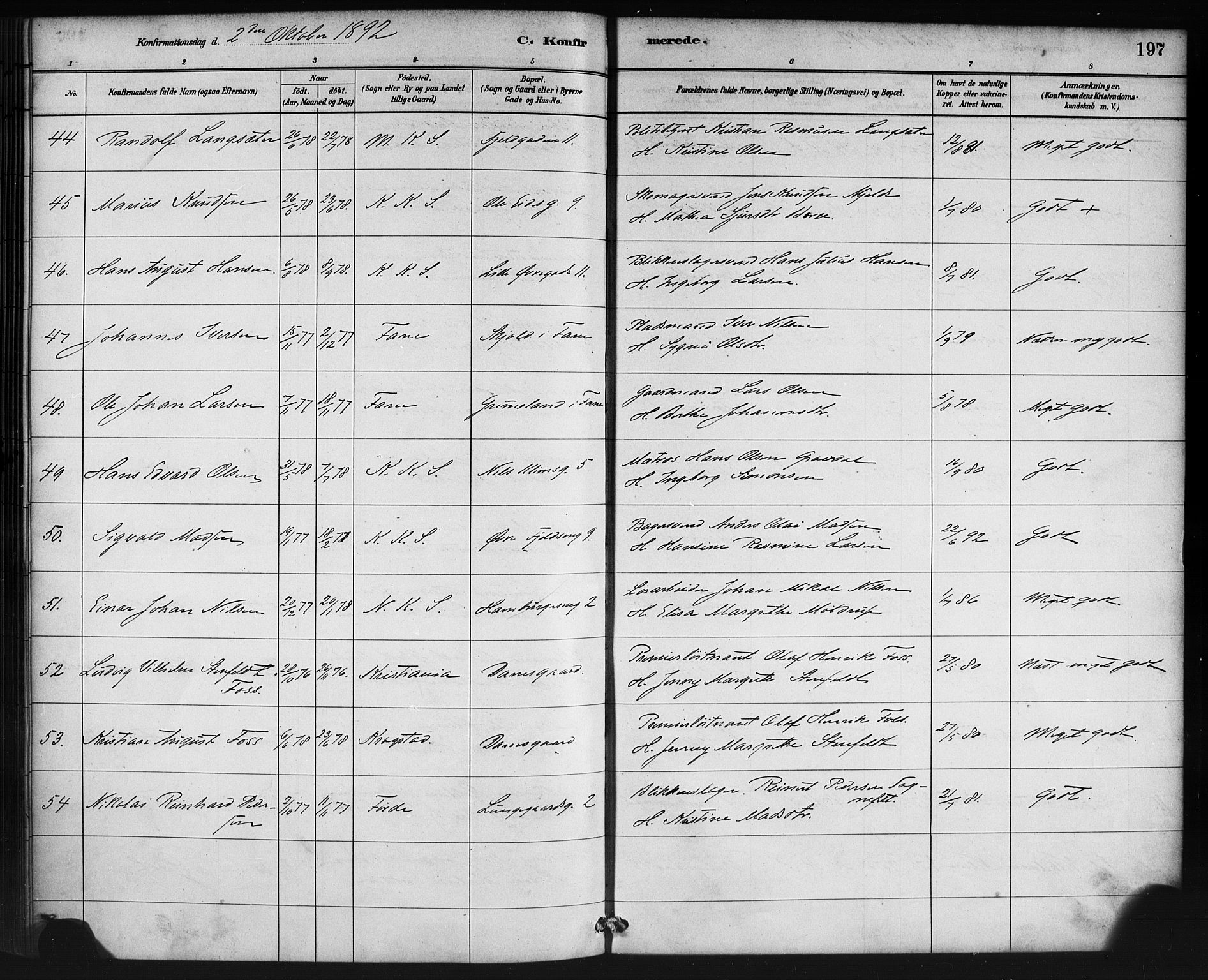 Korskirken sokneprestembete, SAB/A-76101/H/Haa/L0029: Parish register (official) no. C 5, 1880-1892, p. 197