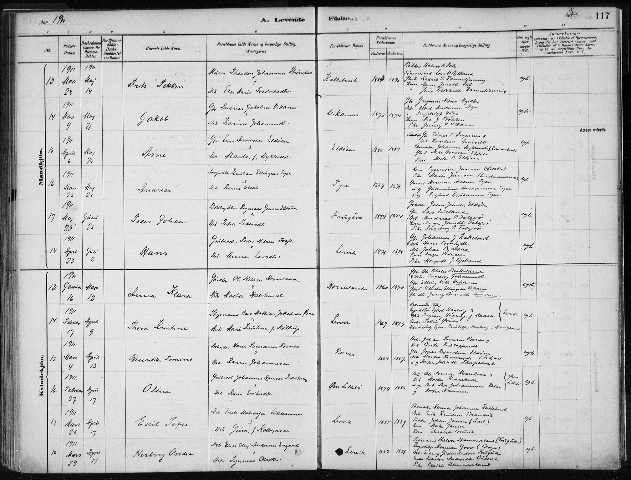 Stord sokneprestembete, SAB/A-78201/H/Haa: Parish register (official) no. B 2, 1878-1913, p. 117