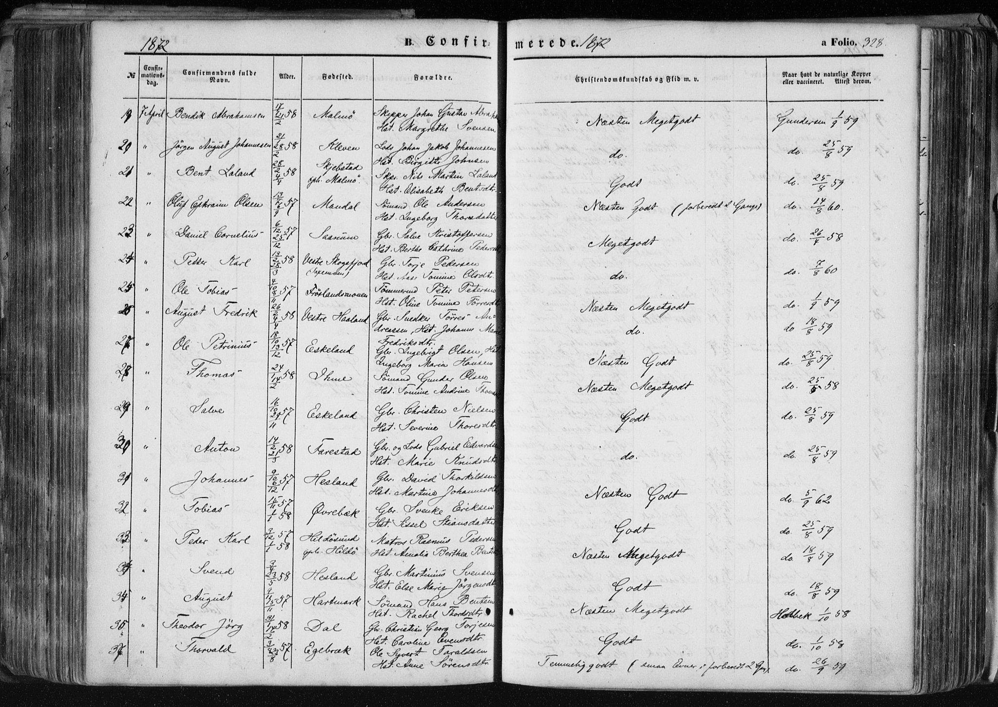 Mandal sokneprestkontor, AV/SAK-1111-0030/F/Fa/Faa/L0014: Parish register (official) no. A 14, 1859-1872, p. 328