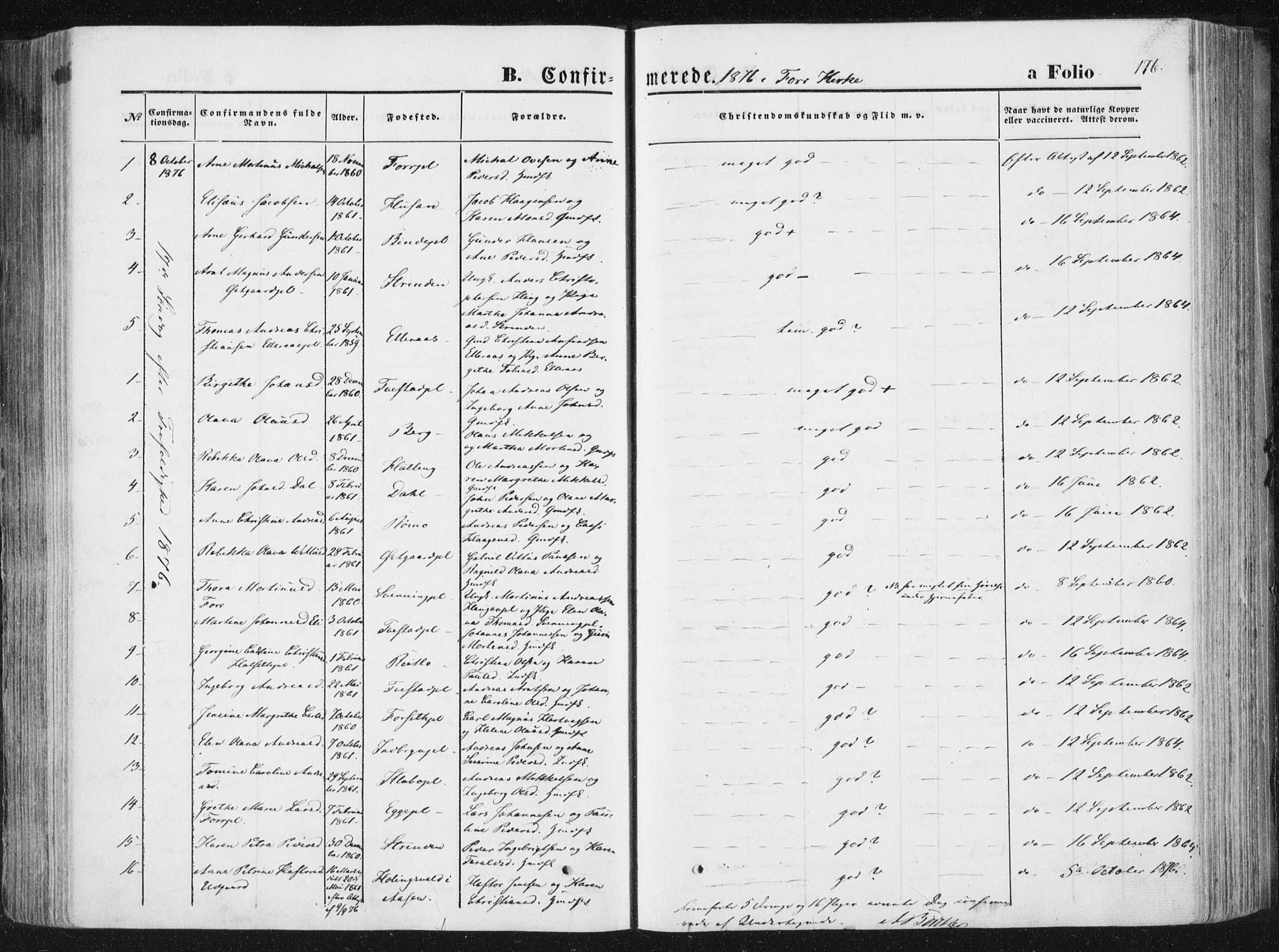 Ministerialprotokoller, klokkerbøker og fødselsregistre - Nord-Trøndelag, SAT/A-1458/746/L0447: Parish register (official) no. 746A06, 1860-1877, p. 176