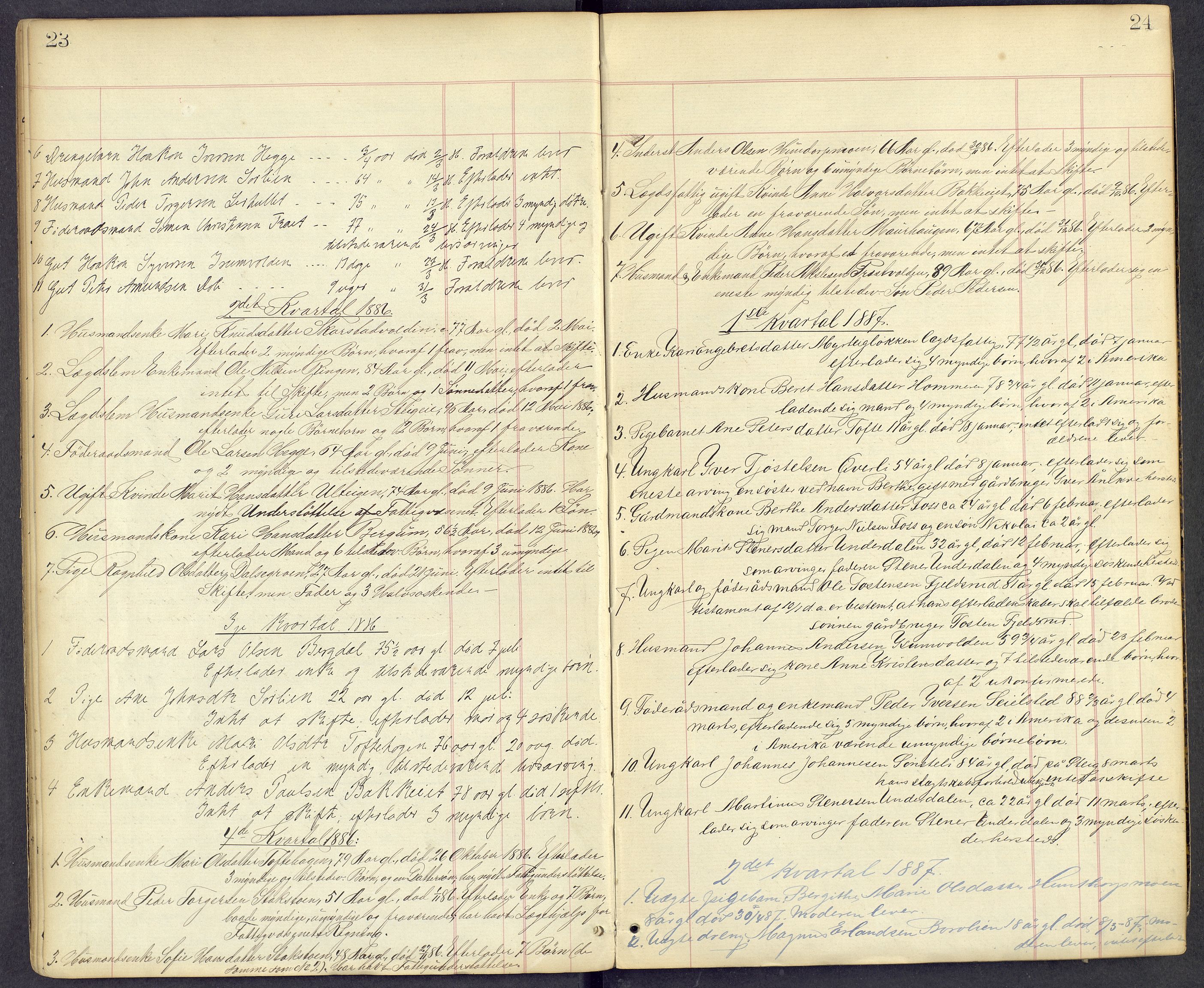 Mellom-Gudbrandsdal sorenskriveri, AV/SAH-TING-038/J/Jf/L0002: Dødsfallsprotokoll, 1885-1900, p. 23-24