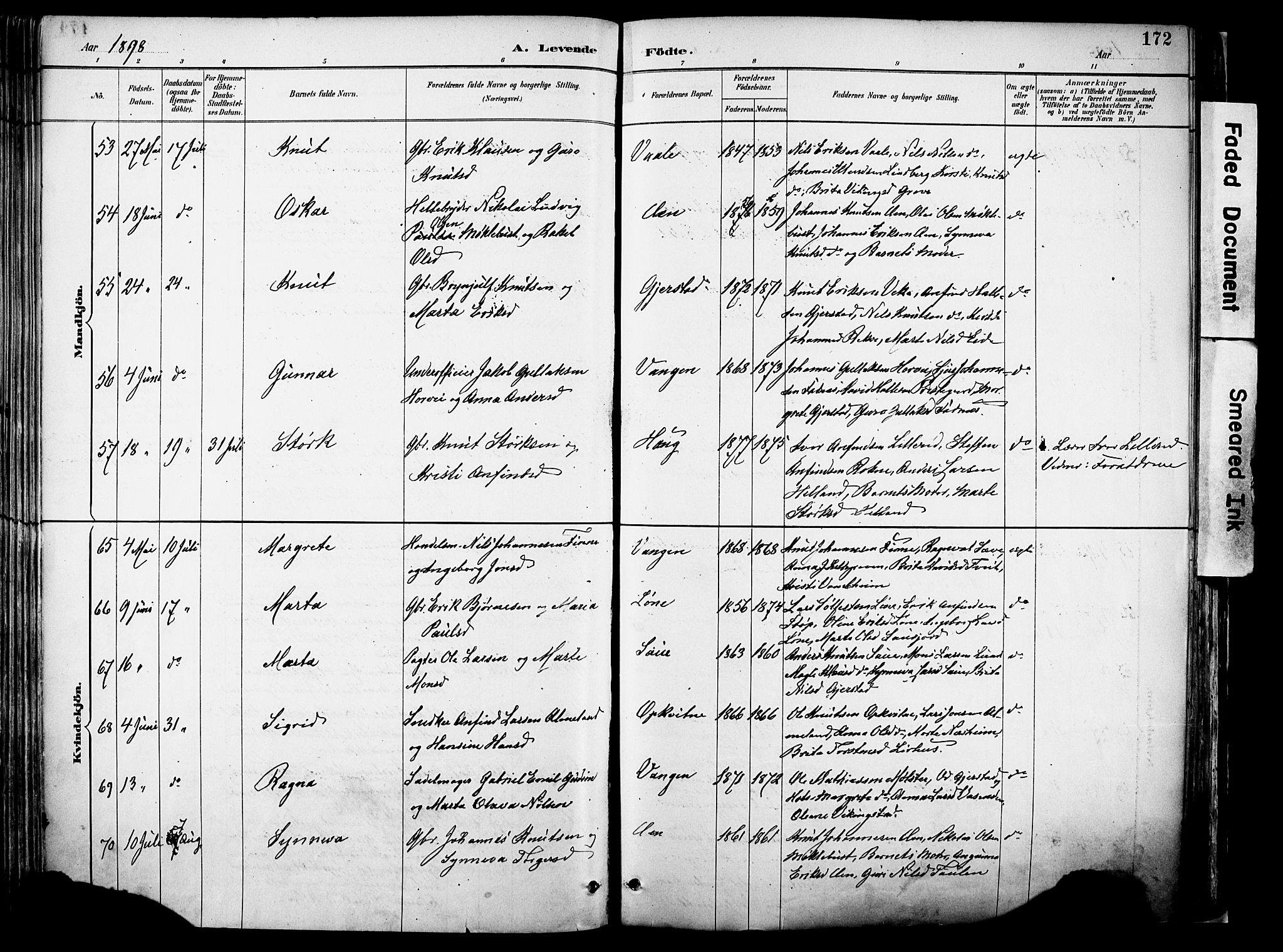 Voss sokneprestembete, AV/SAB-A-79001/H/Haa: Parish register (official) no. A 21, 1887-1903, p. 172