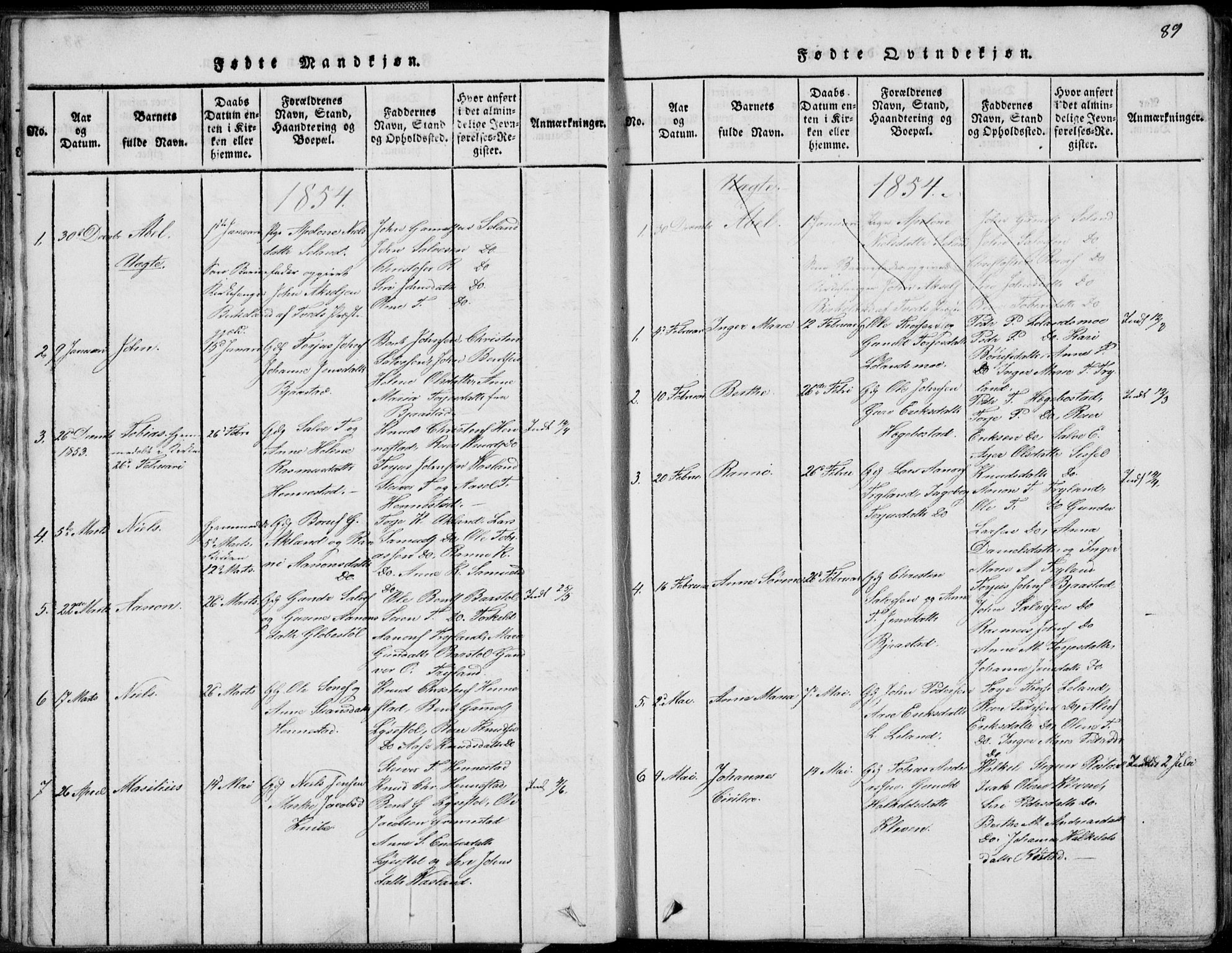 Nord-Audnedal sokneprestkontor, AV/SAK-1111-0032/F/Fb/Fbb/L0001: Parish register (copy) no. B 1, 1816-1858, p. 89