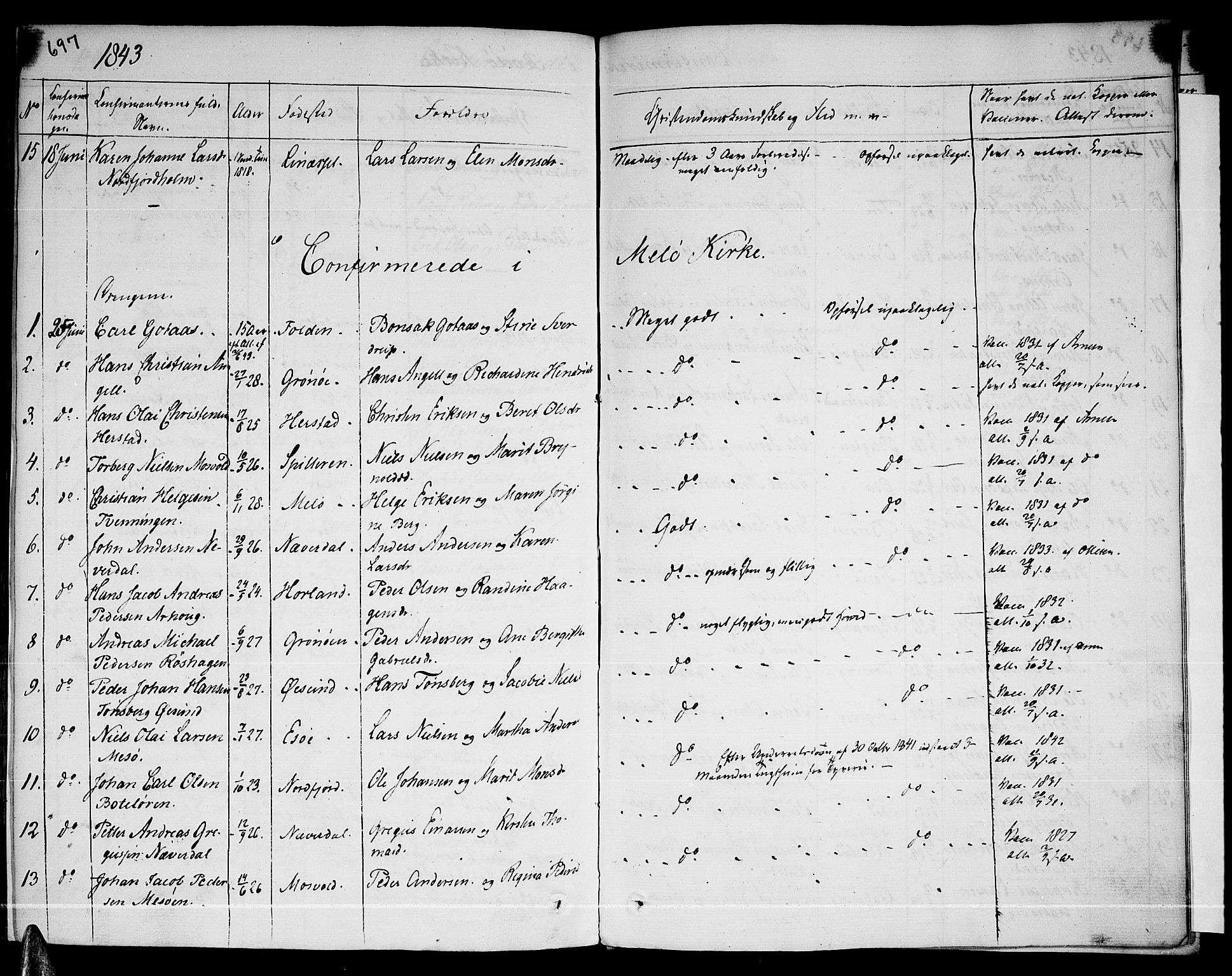 Ministerialprotokoller, klokkerbøker og fødselsregistre - Nordland, AV/SAT-A-1459/841/L0598: Parish register (official) no. 841A06 /1, 1825-1844, p. 697