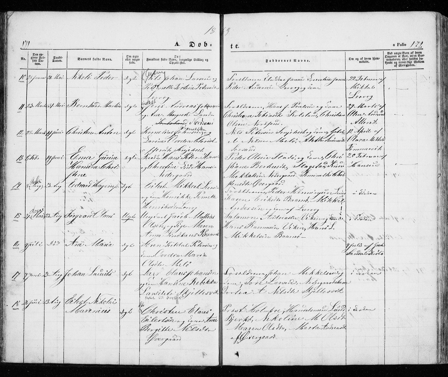 Trondenes sokneprestkontor, SATØ/S-1319/H/Ha/L0010kirke: Parish register (official) no. 10, 1840-1865, p. 171-172