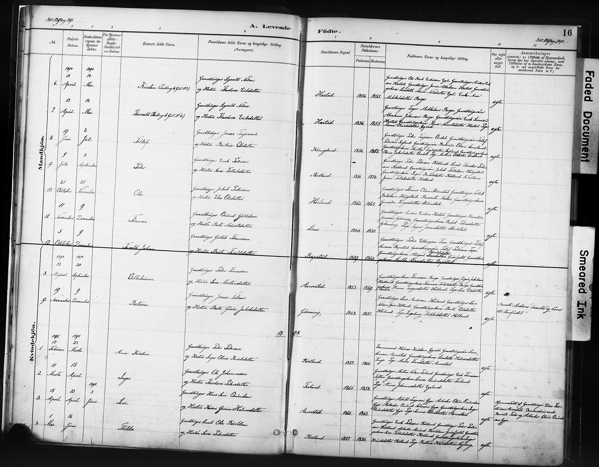 Helleland sokneprestkontor, SAST/A-101810: Parish register (official) no. A 8, 1887-1907, p. 16
