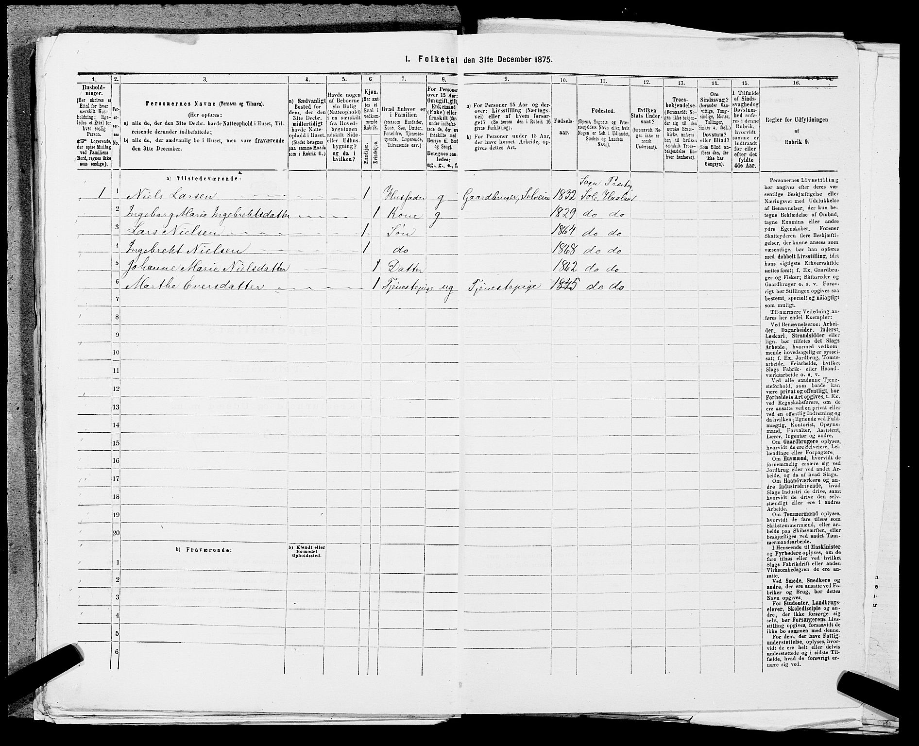 SAST, 1875 census for 1124P Håland, 1875, p. 867