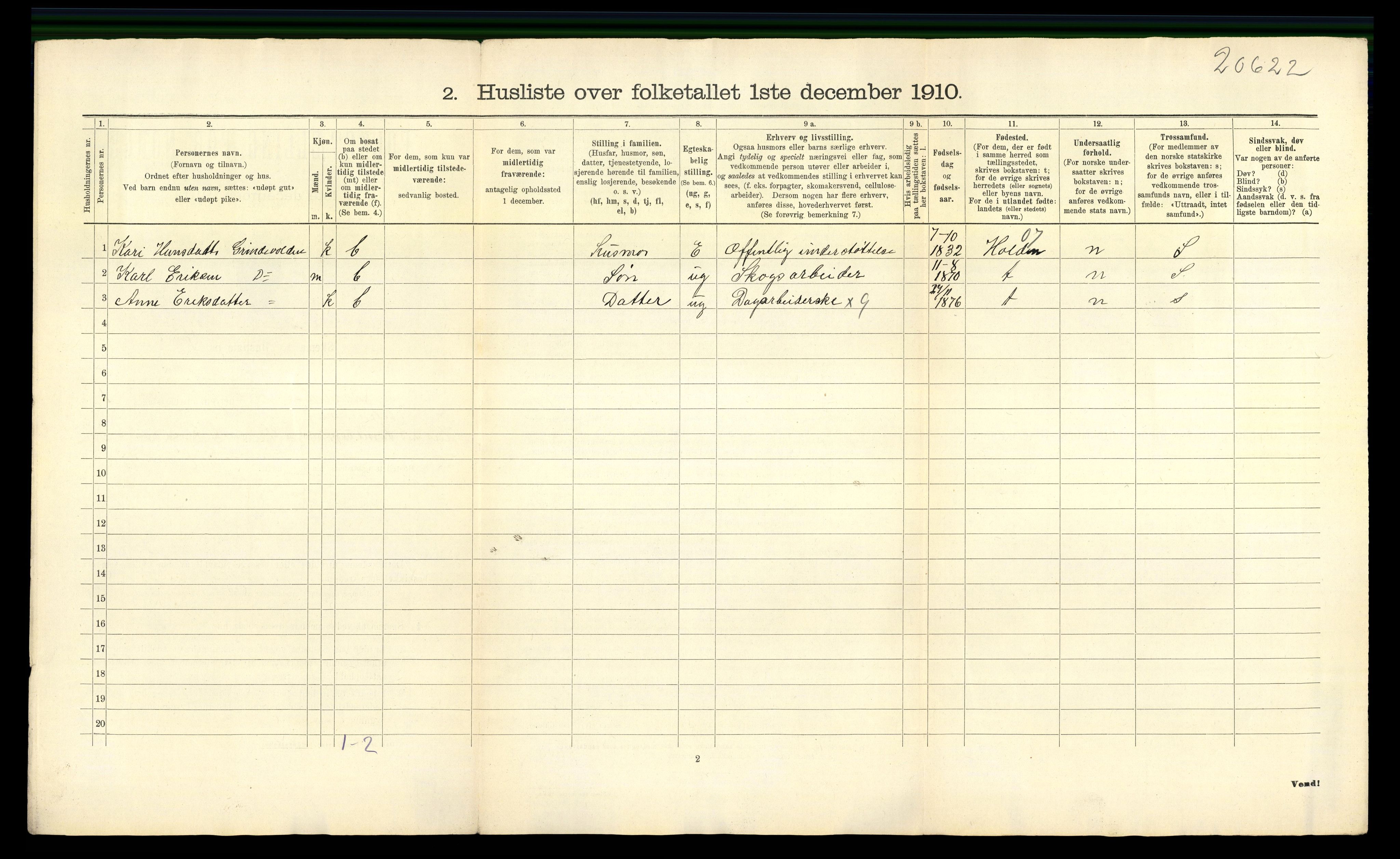 RA, 1910 census for Lunde, 1910, p. 29