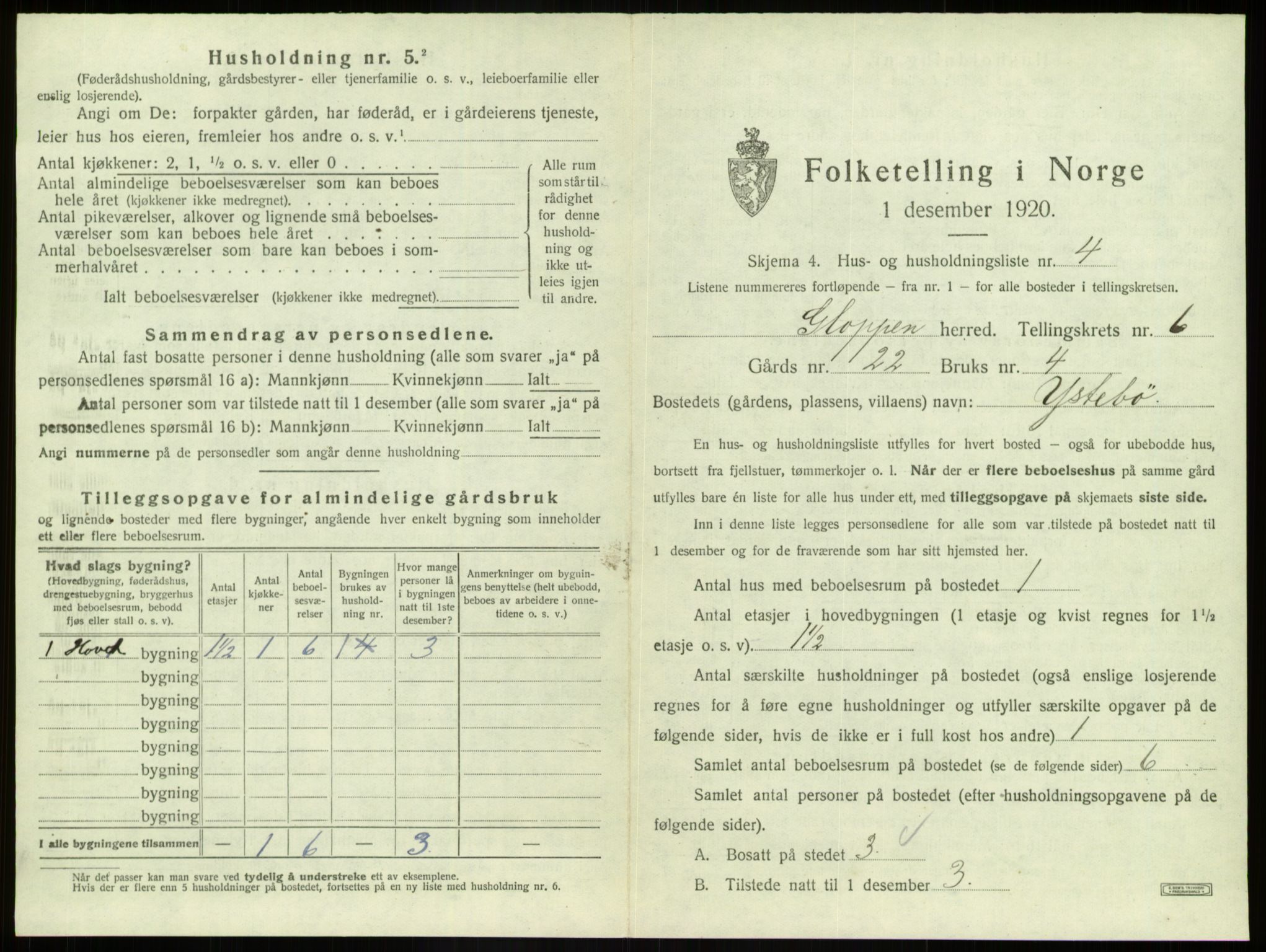 SAB, 1920 census for Gloppen, 1920, p. 446