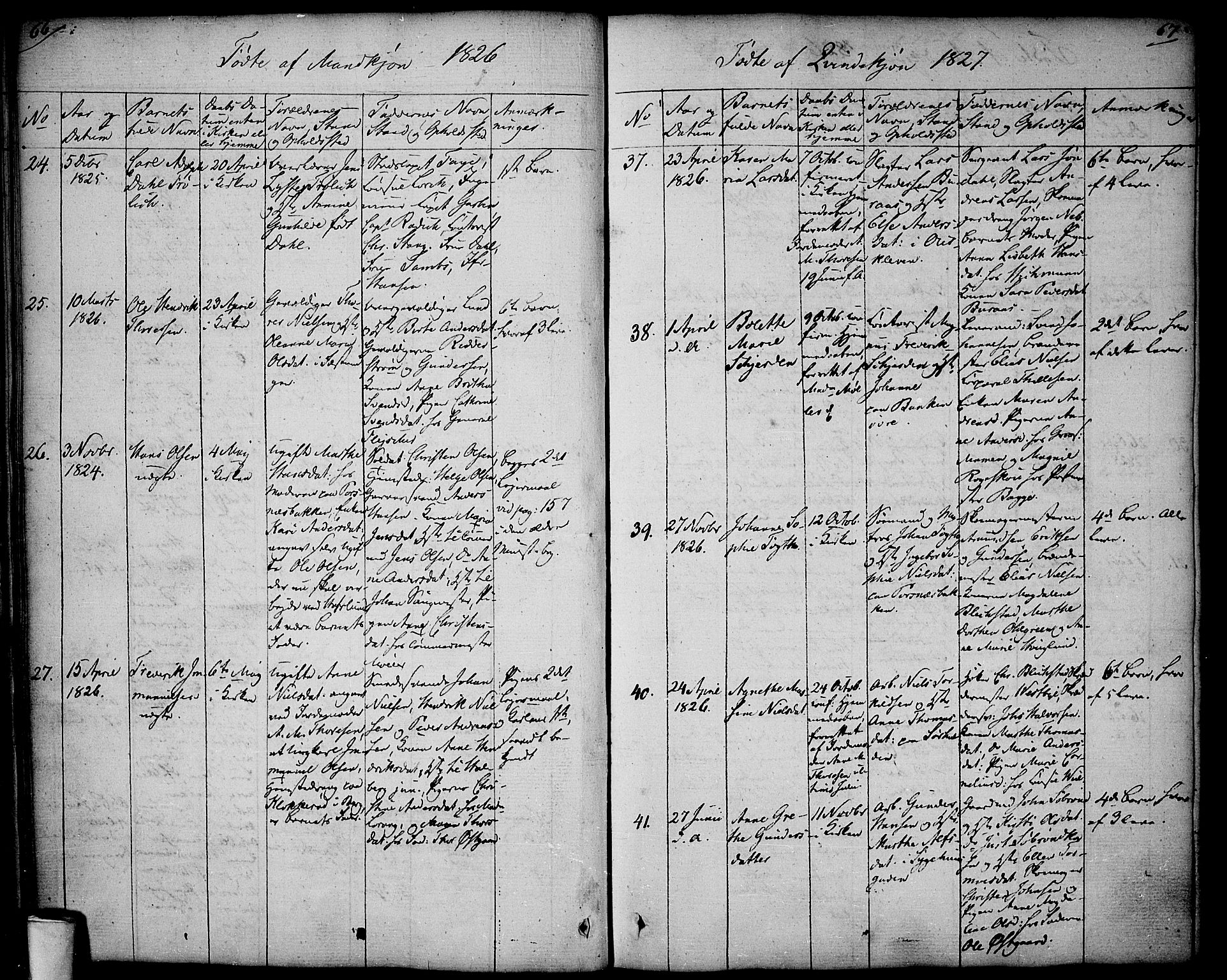 Halden prestekontor Kirkebøker, AV/SAO-A-10909/F/Fa/L0004: Parish register (official) no. I 4, 1823-1834, p. 66-67