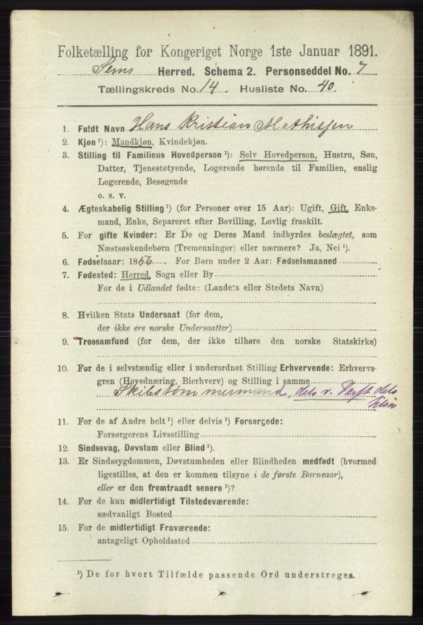 RA, 1891 census for 0721 Sem, 1891, p. 7277