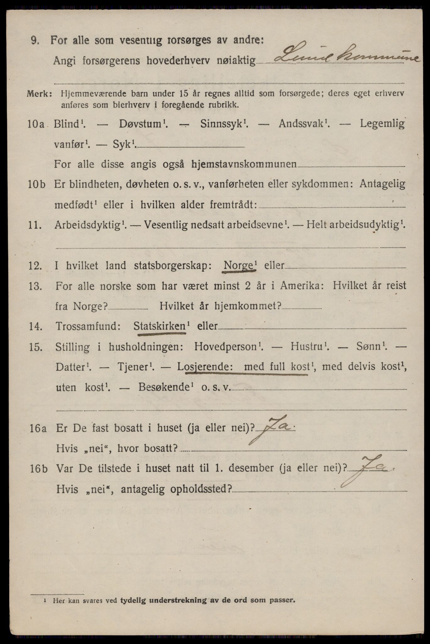 SAST, 1920 census for Lund, 1920, p. 1303