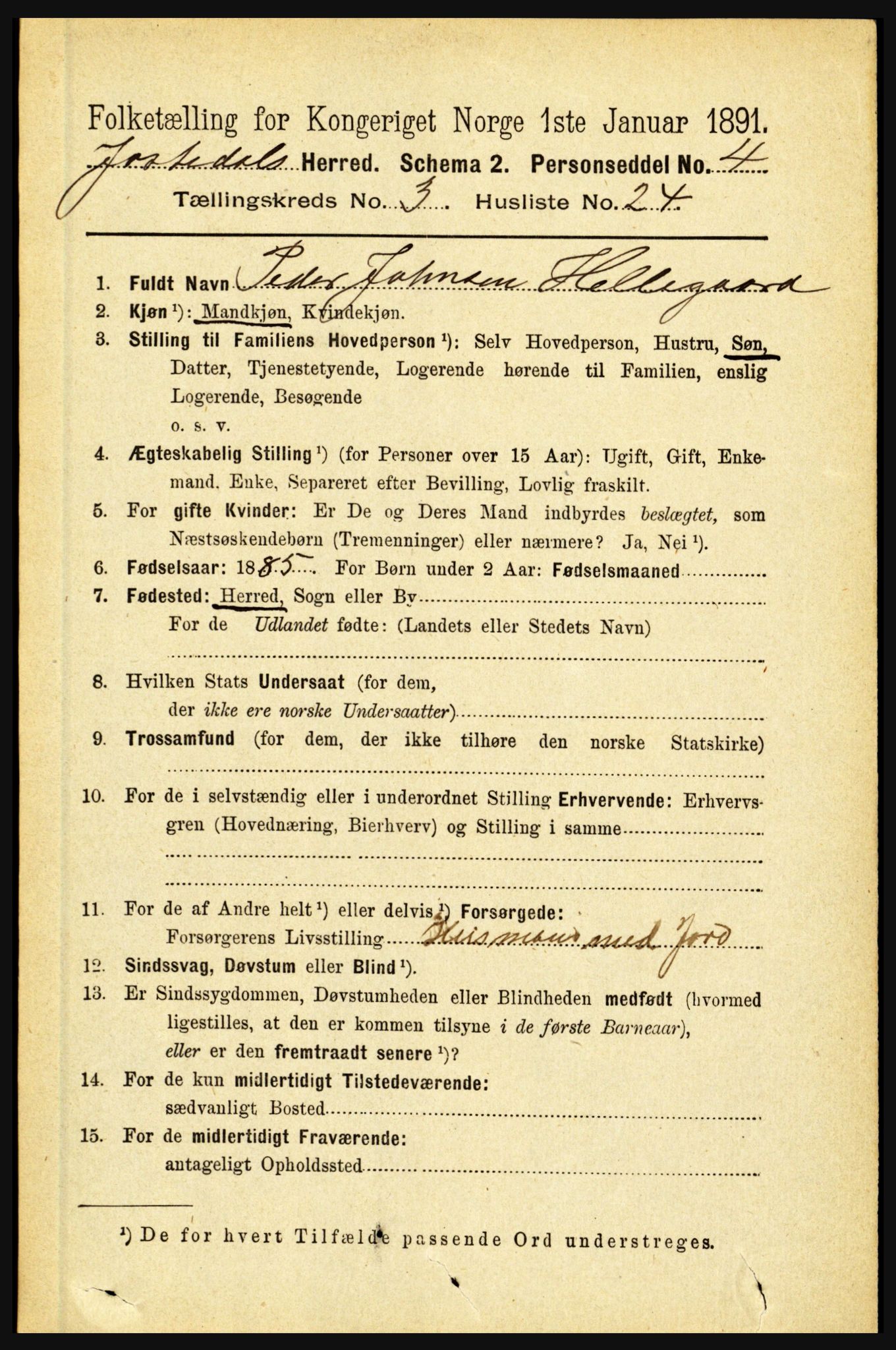 RA, 1891 census for 1427 Jostedal, 1891, p. 1061