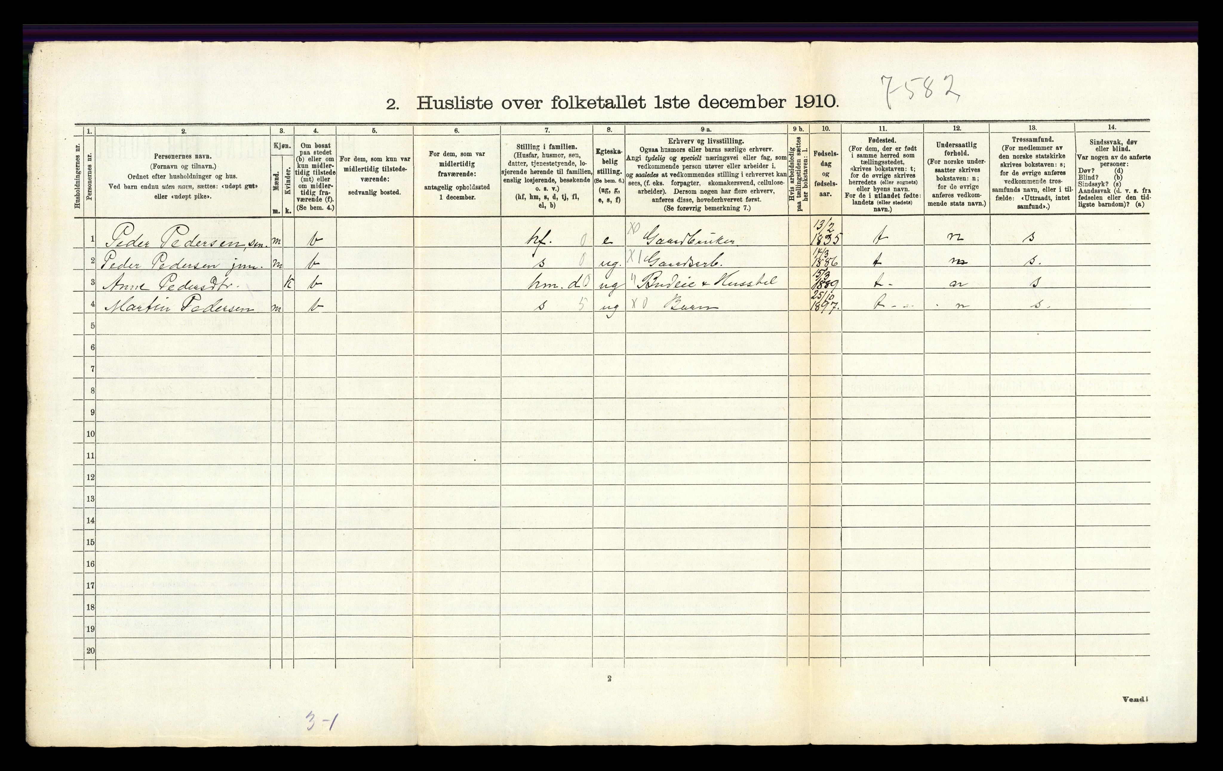 RA, 1910 census for Tynset, 1910, p. 722
