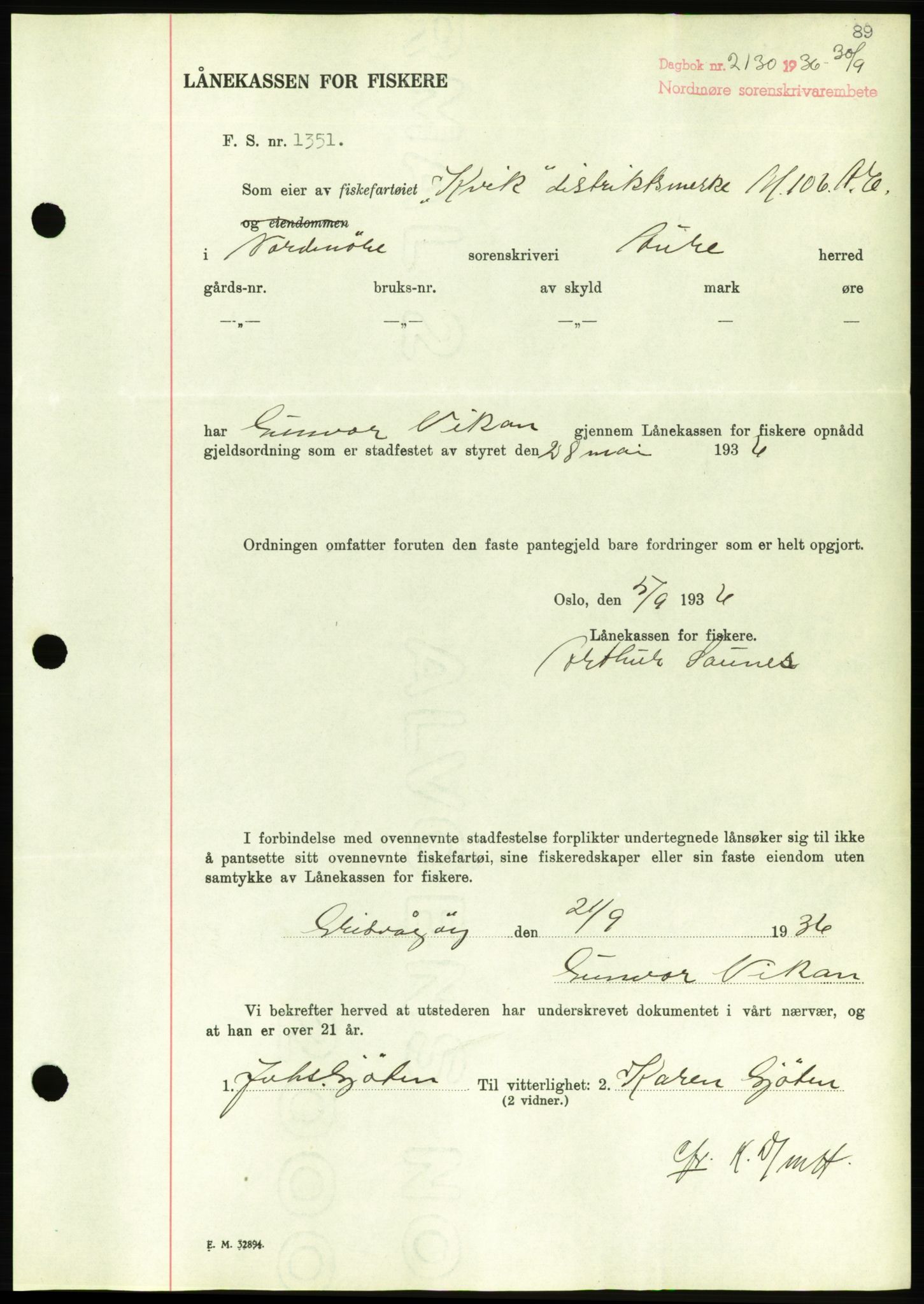 Nordmøre sorenskriveri, AV/SAT-A-4132/1/2/2Ca/L0090: Mortgage book no. B80, 1936-1937, Diary no: : 2130/1936