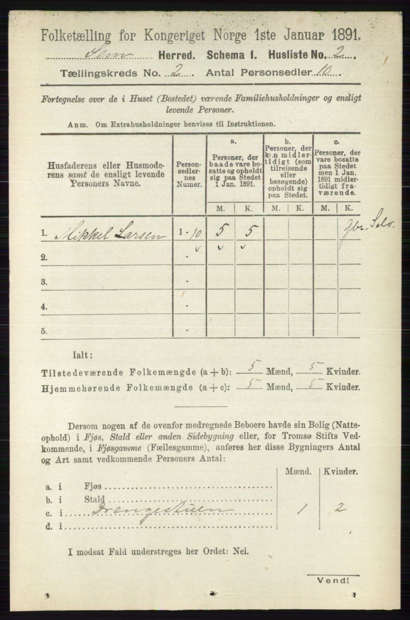 RA, 1891 census for 0721 Sem, 1891, p. 589