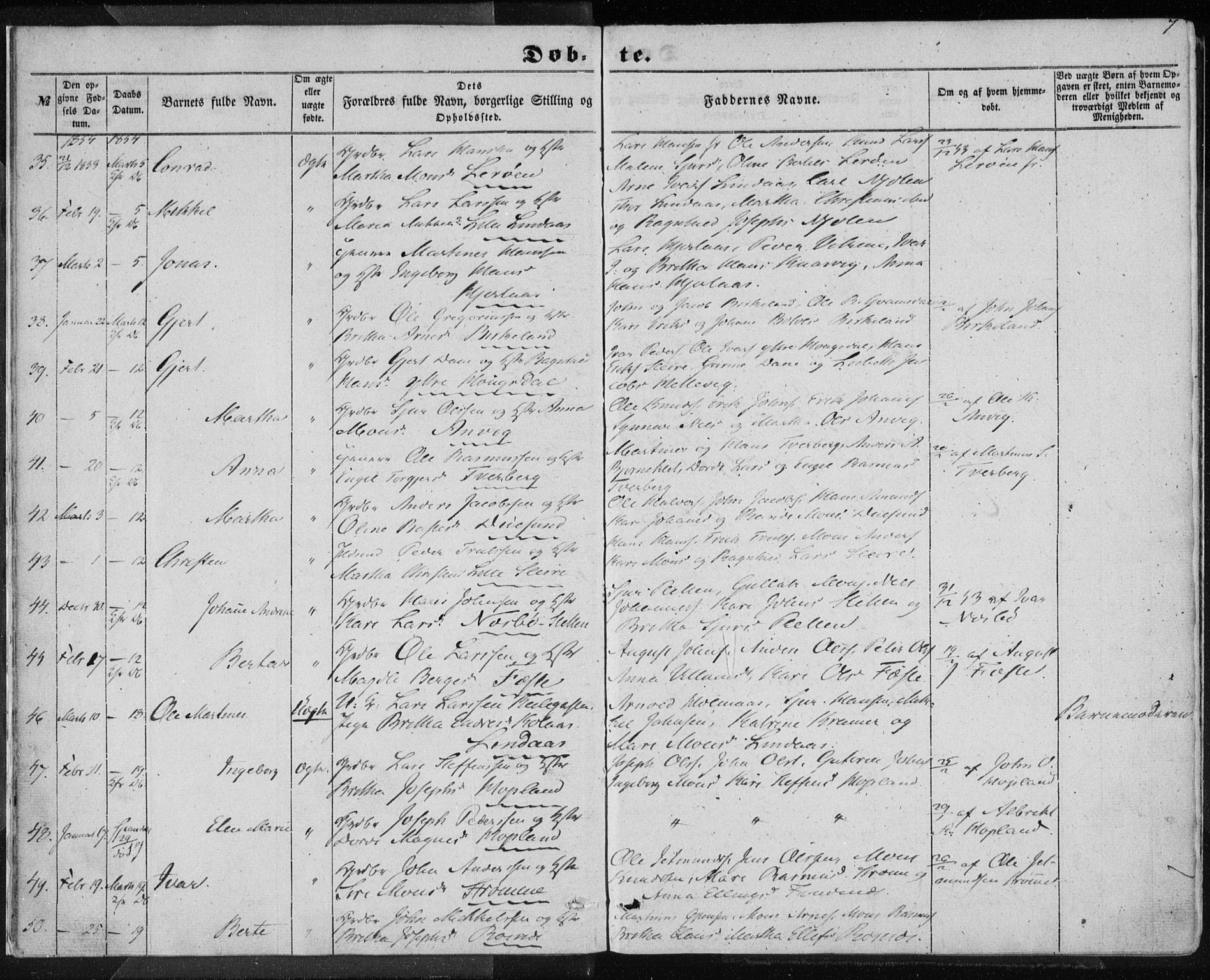 Lindås Sokneprestembete, SAB/A-76701/H/Haa: Parish register (official) no. A 11, 1854-1869, p. 7