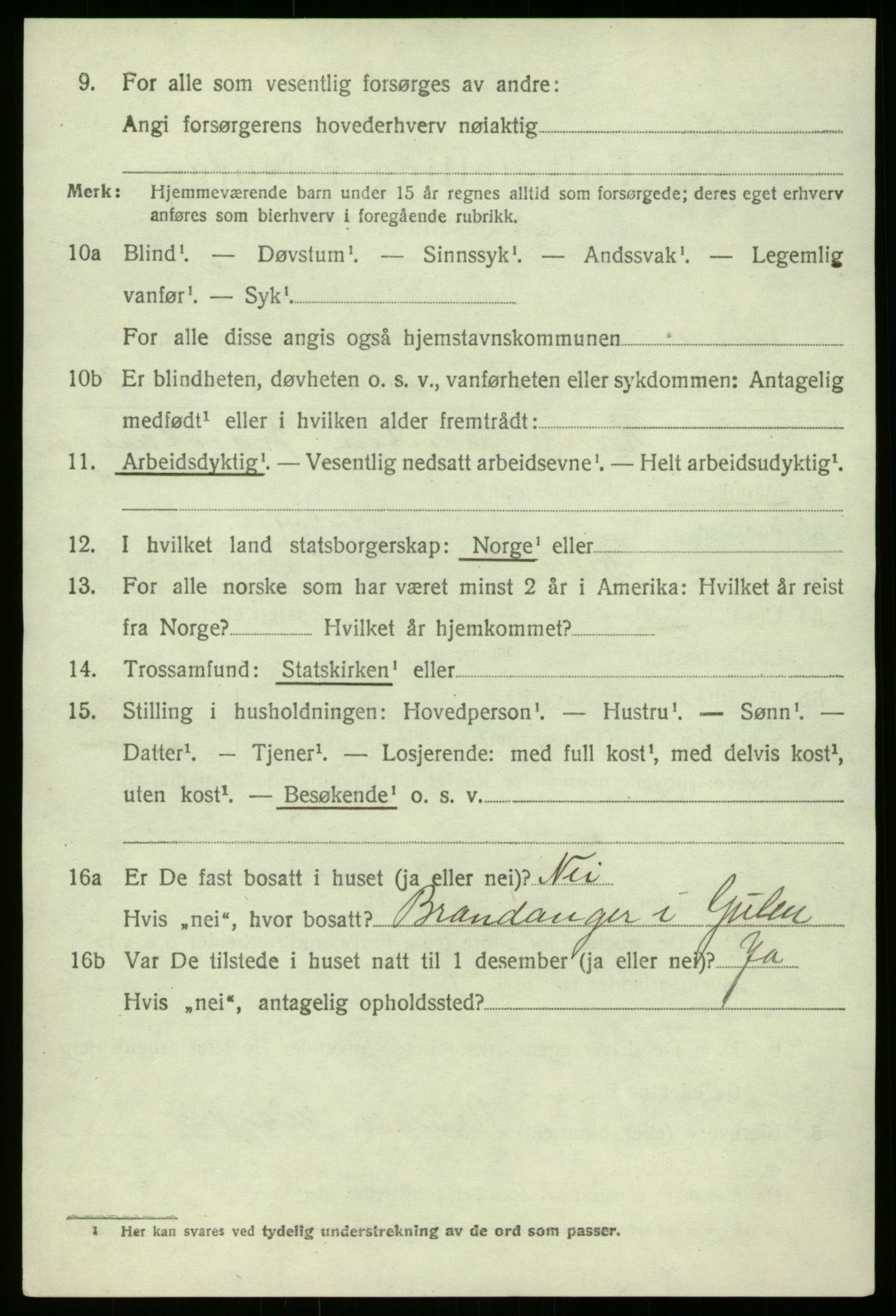 SAB, 1920 census for Gulen, 1920, p. 3868